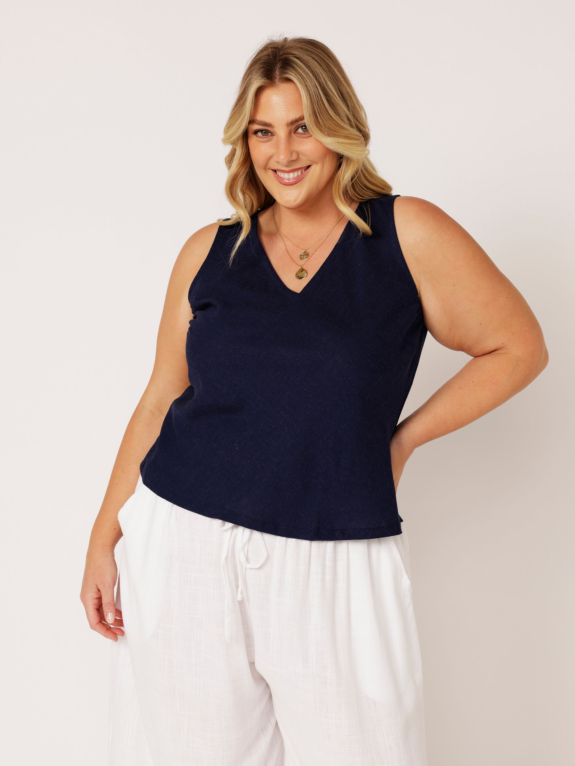 Viv Tank | Navy | Linen Viscose - Saffron Road