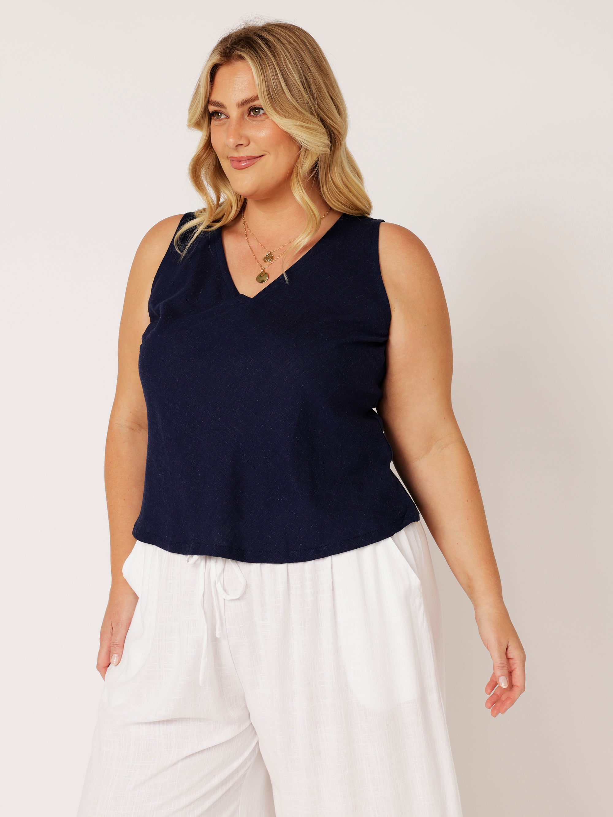 Viv Tank | Navy | Linen Viscose - Saffron Road