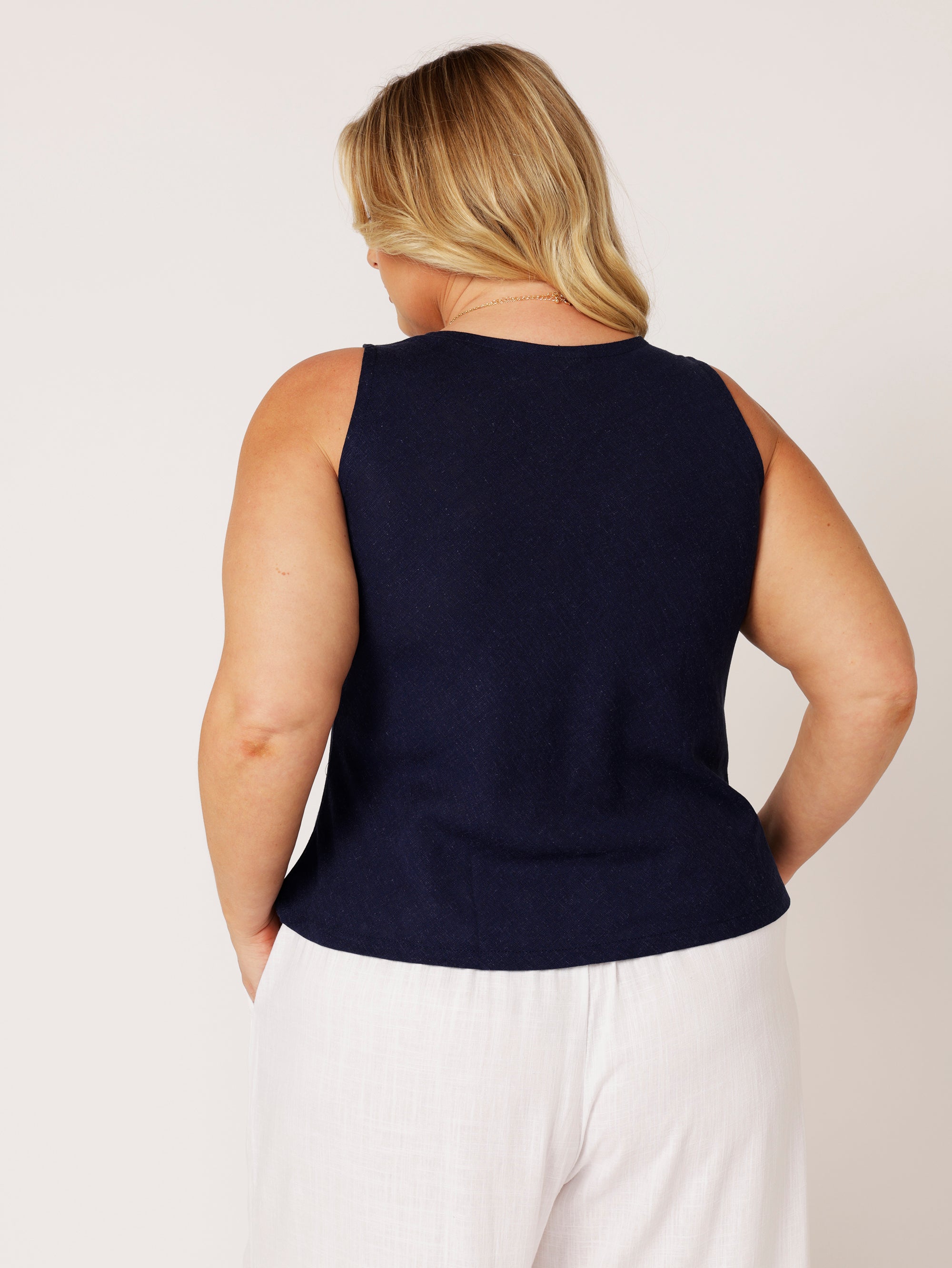 Viv Tank | Navy | Linen Viscose - Saffron Road