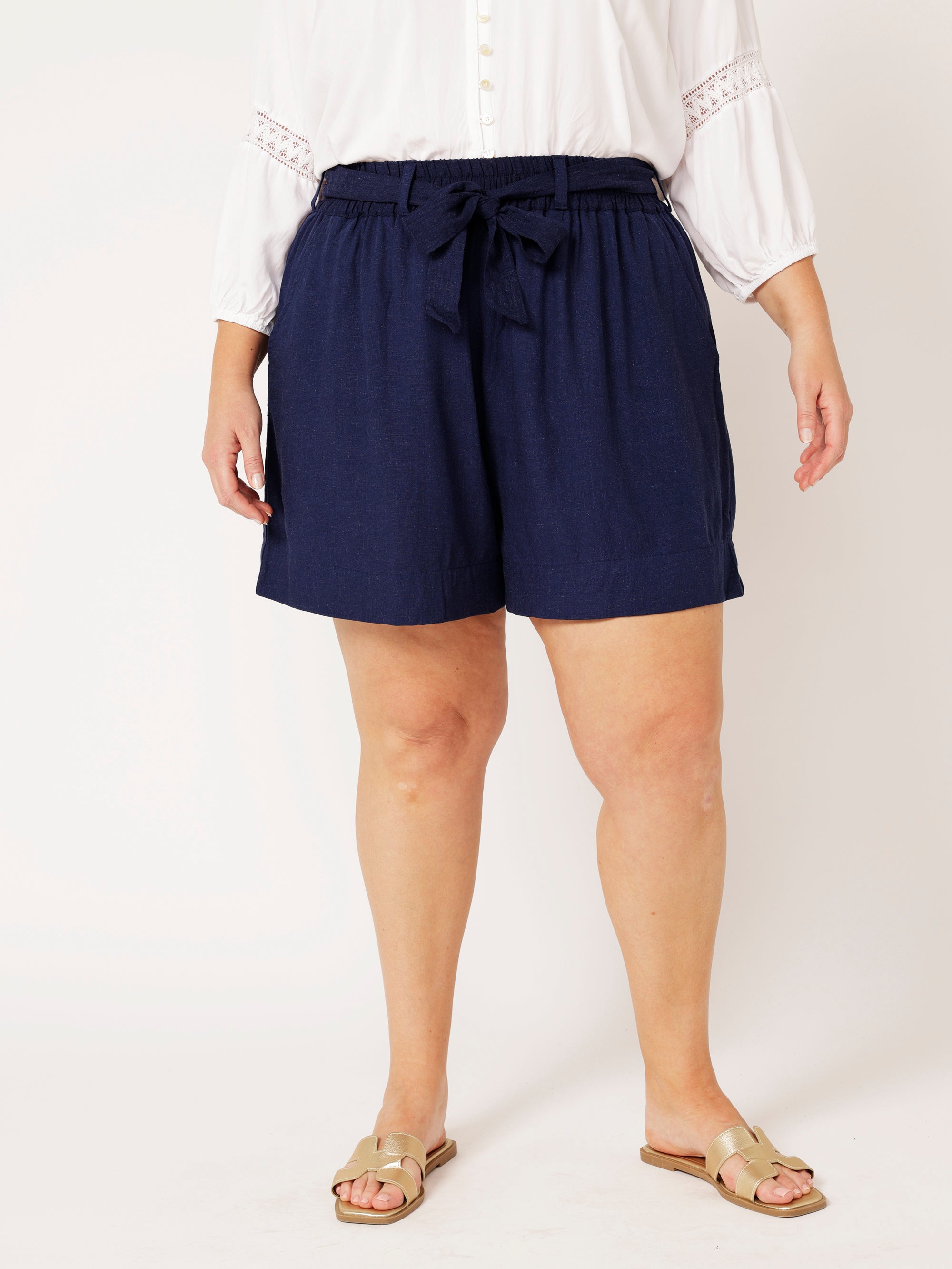 Belted Short | Navy | Viscose Linen - Saffron Road