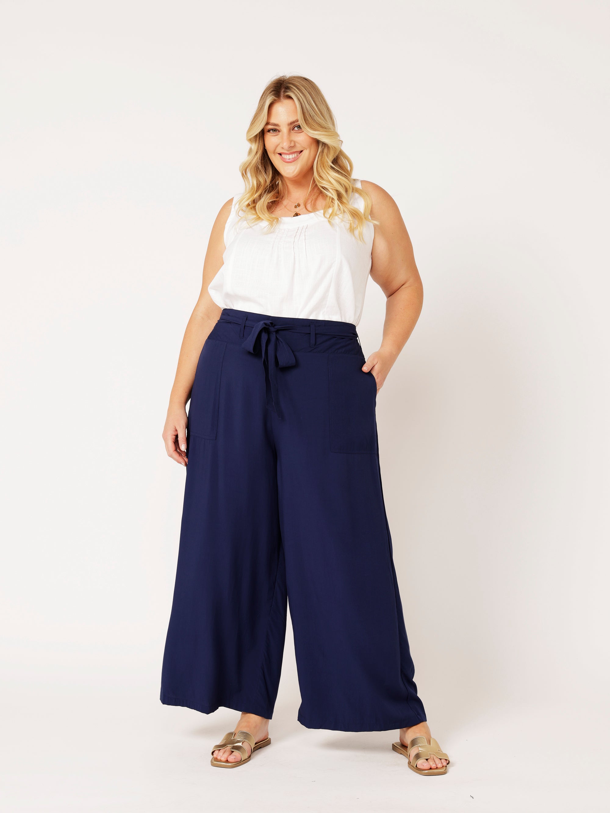 High Waisted Lounge Pant | Navy - Saffron Road