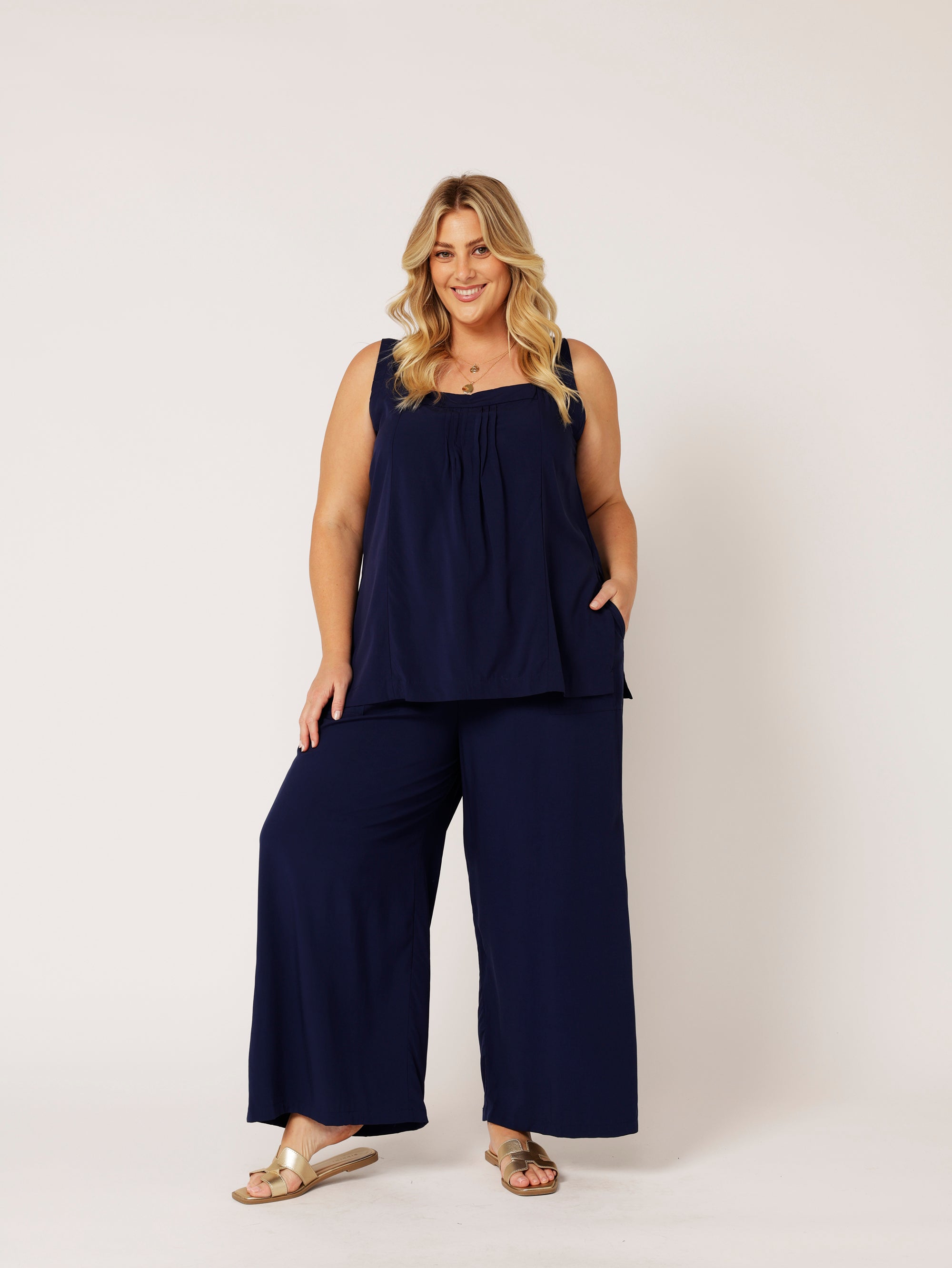 Lotus Tank LONG | Navy - Saffron Road