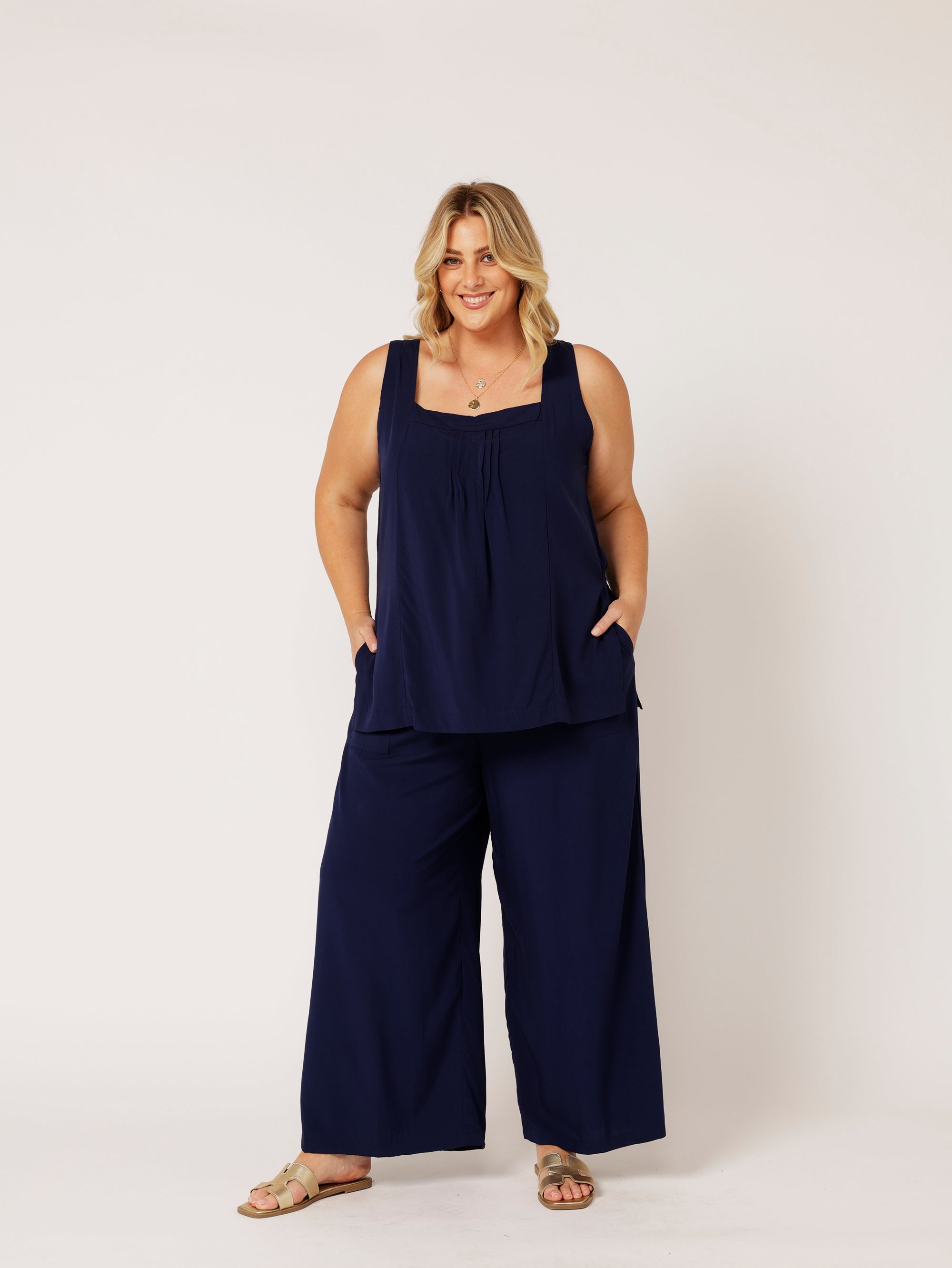 Lotus Tank LONG | Navy - Saffron Road