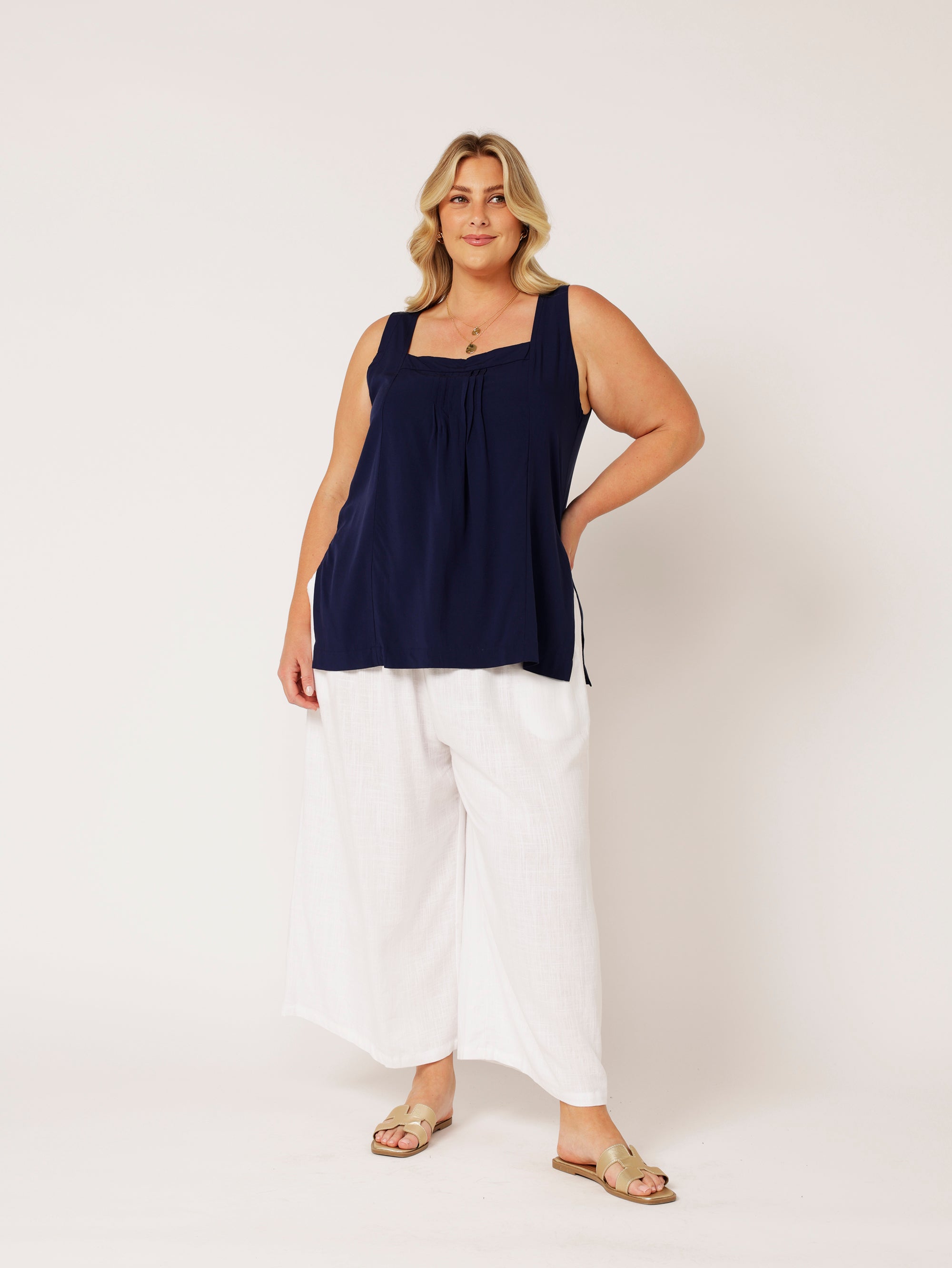 Lotus Tank LONG | Navy - Saffron Road