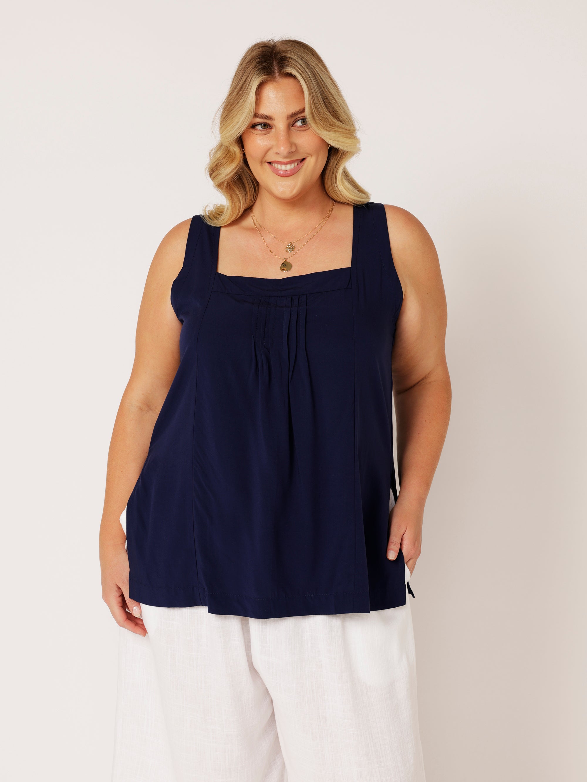 Lotus Tank LONG | Navy - Saffron Road