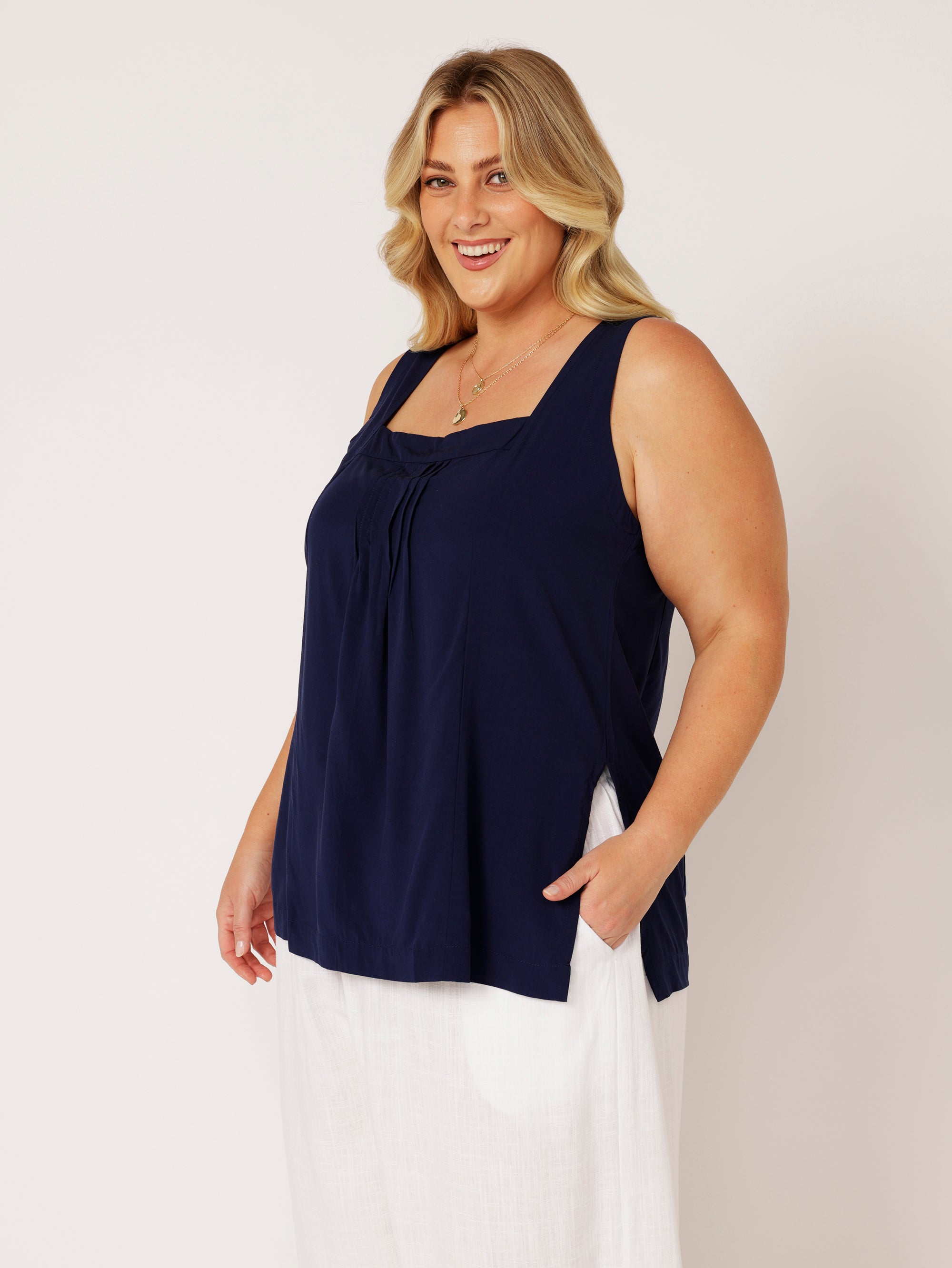 Lotus Tank LONG | Navy - Saffron Road