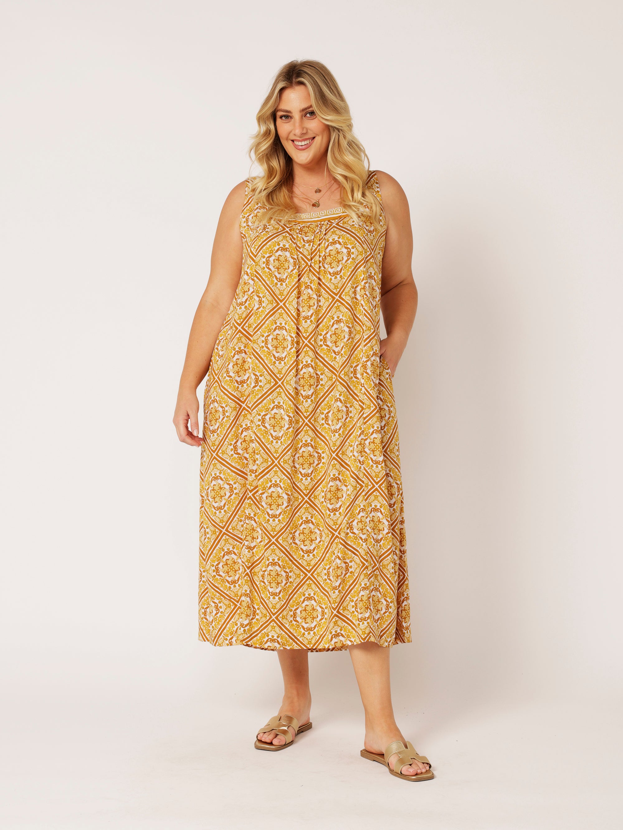 Lotus Dress | Golden Tile - Saffron Road