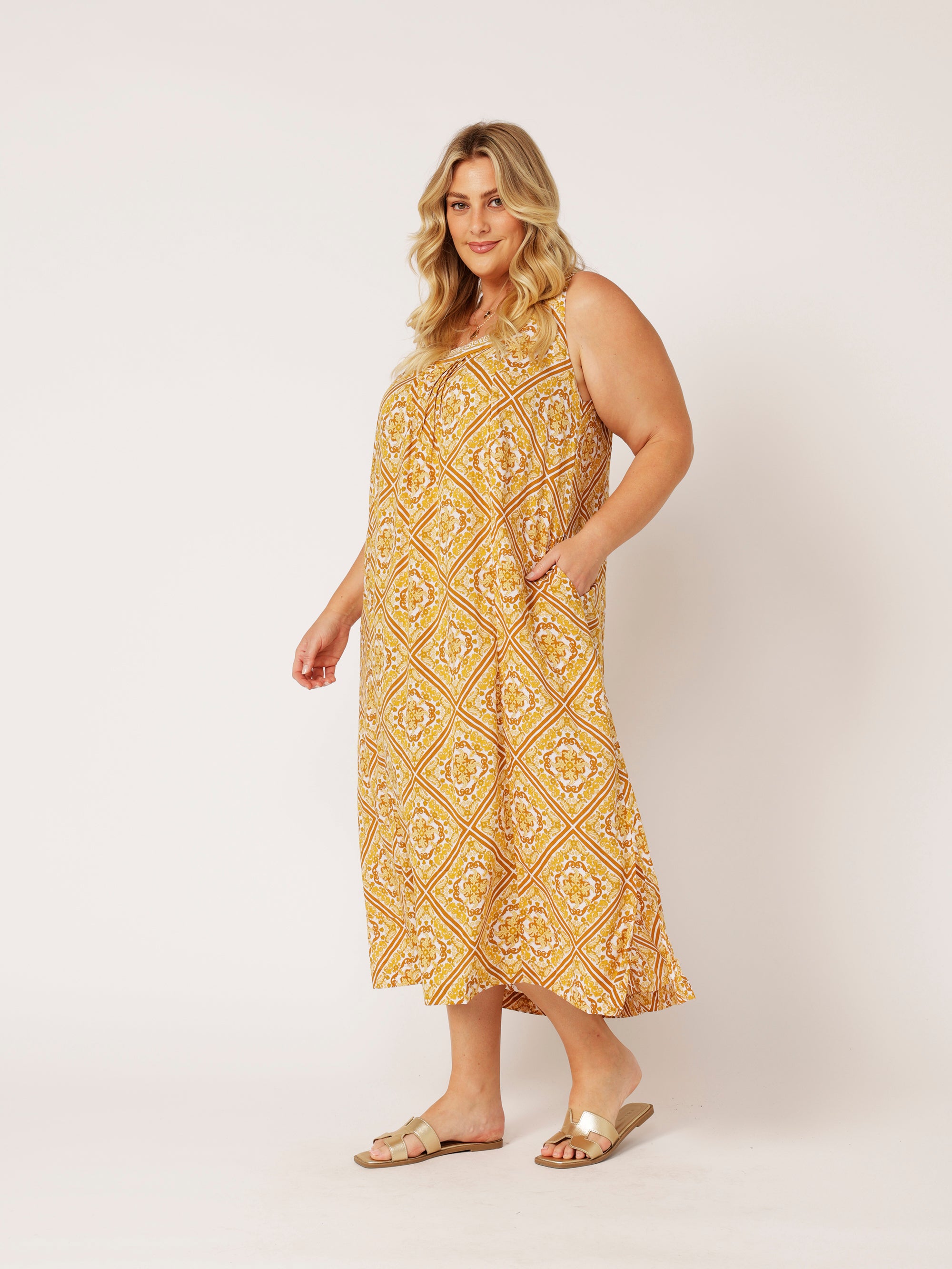 Lotus Dress | Golden Tile - Saffron Road