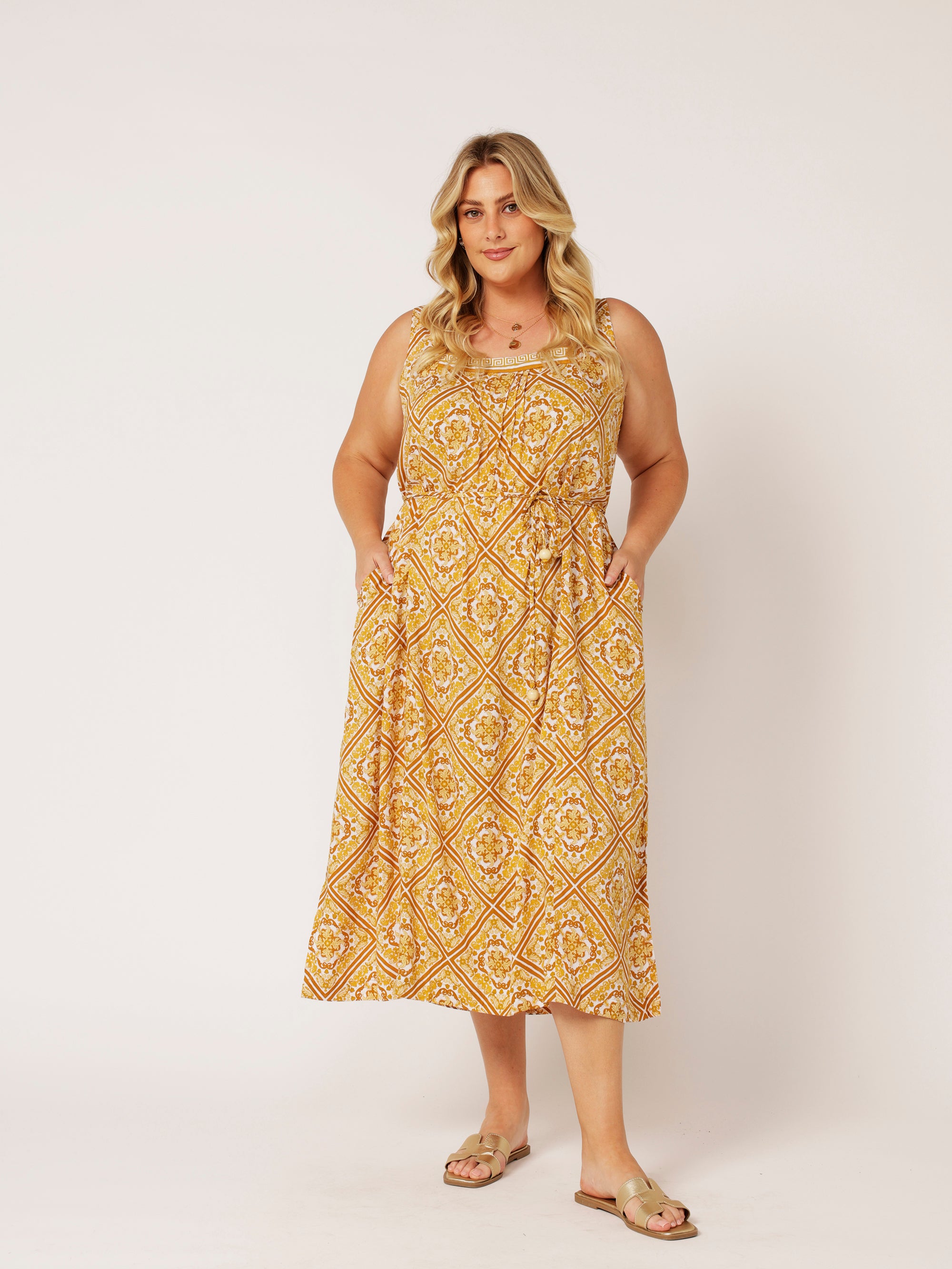 Lotus Dress | Golden Tile - Saffron Road