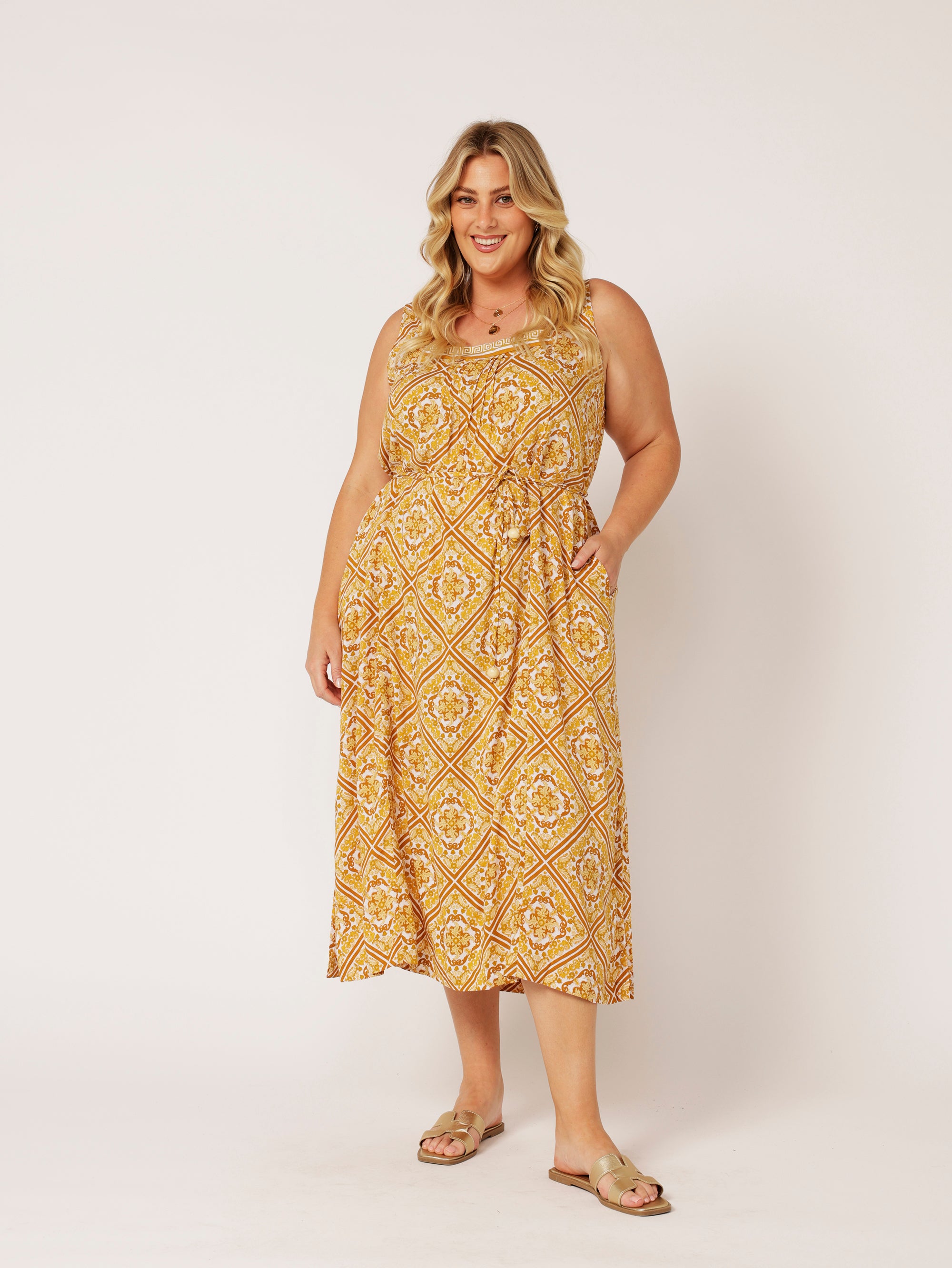 Lotus Dress | Golden Tile - Saffron Road