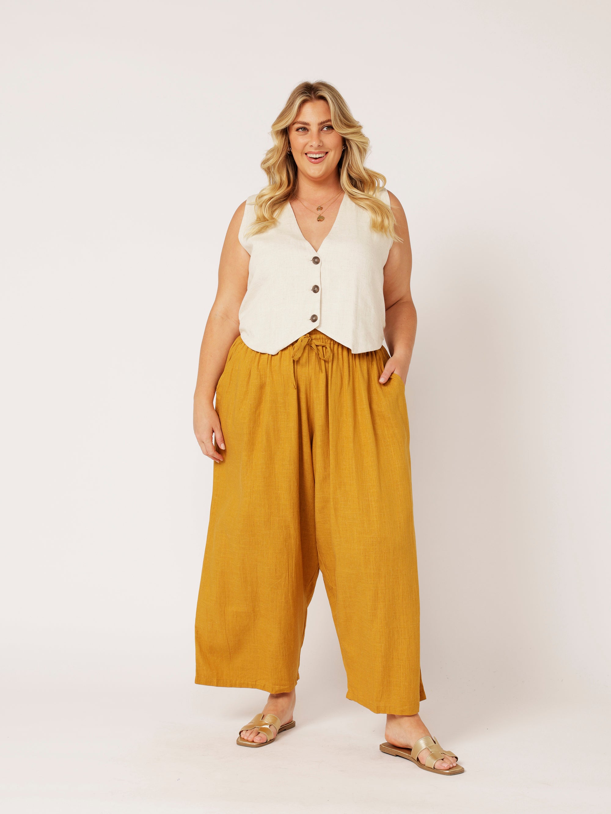 Nirvana Pant | Mustard | Viscose Linen - Saffron Road