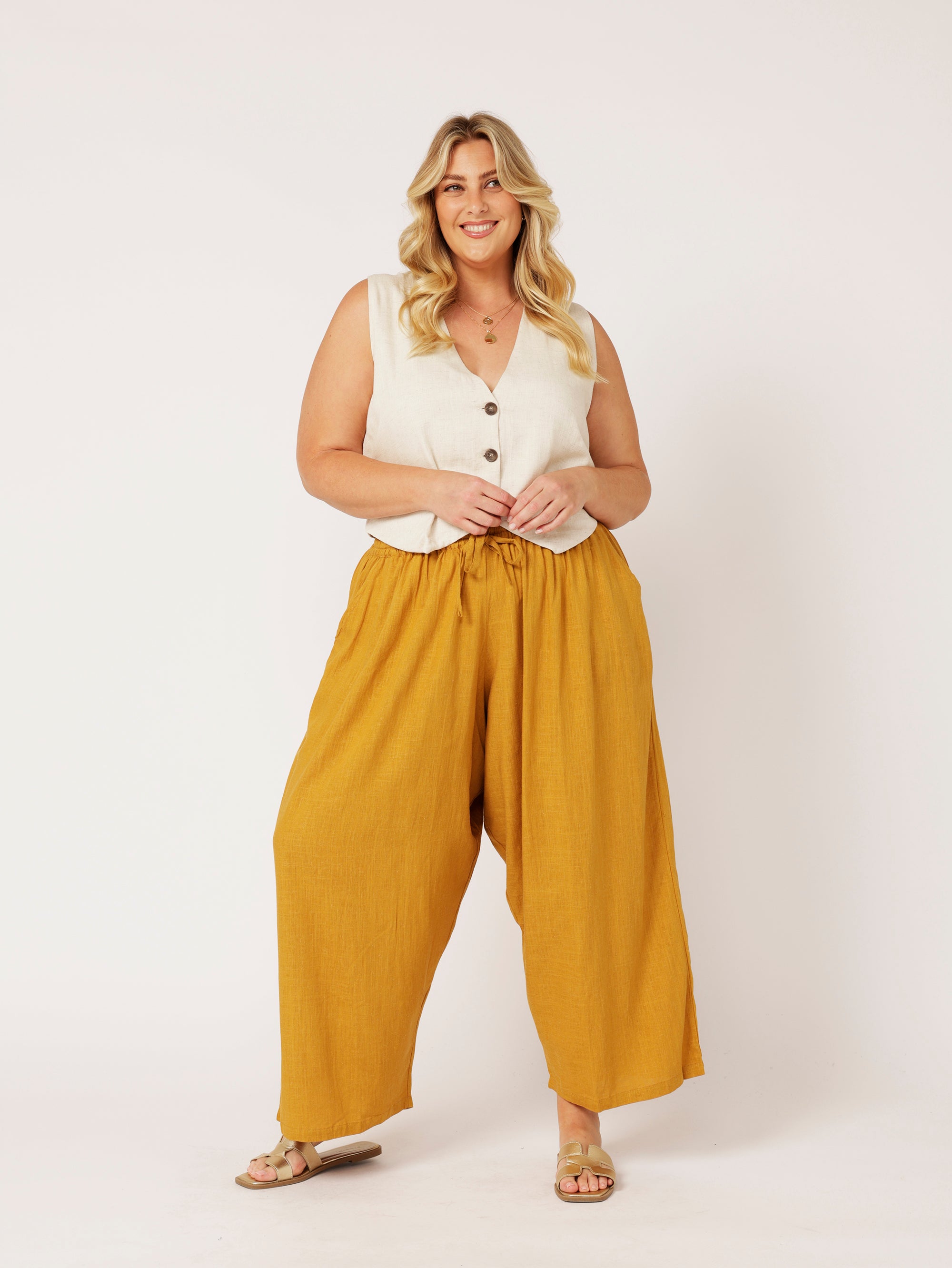 Nirvana Pant | Mustard | Viscose Linen - Saffron Road