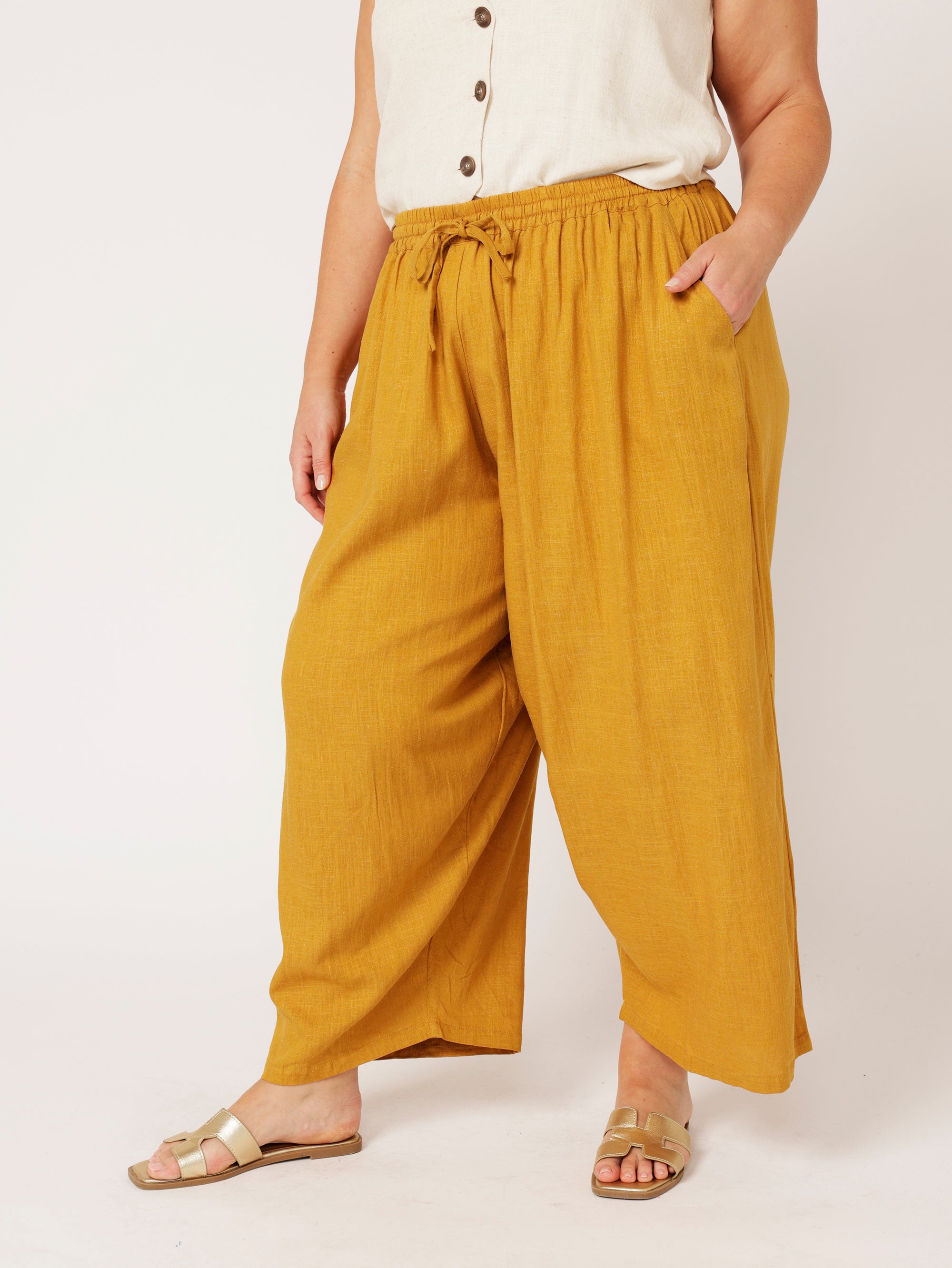 Nirvana Pant | Mustard | Viscose Linen - Saffron Road