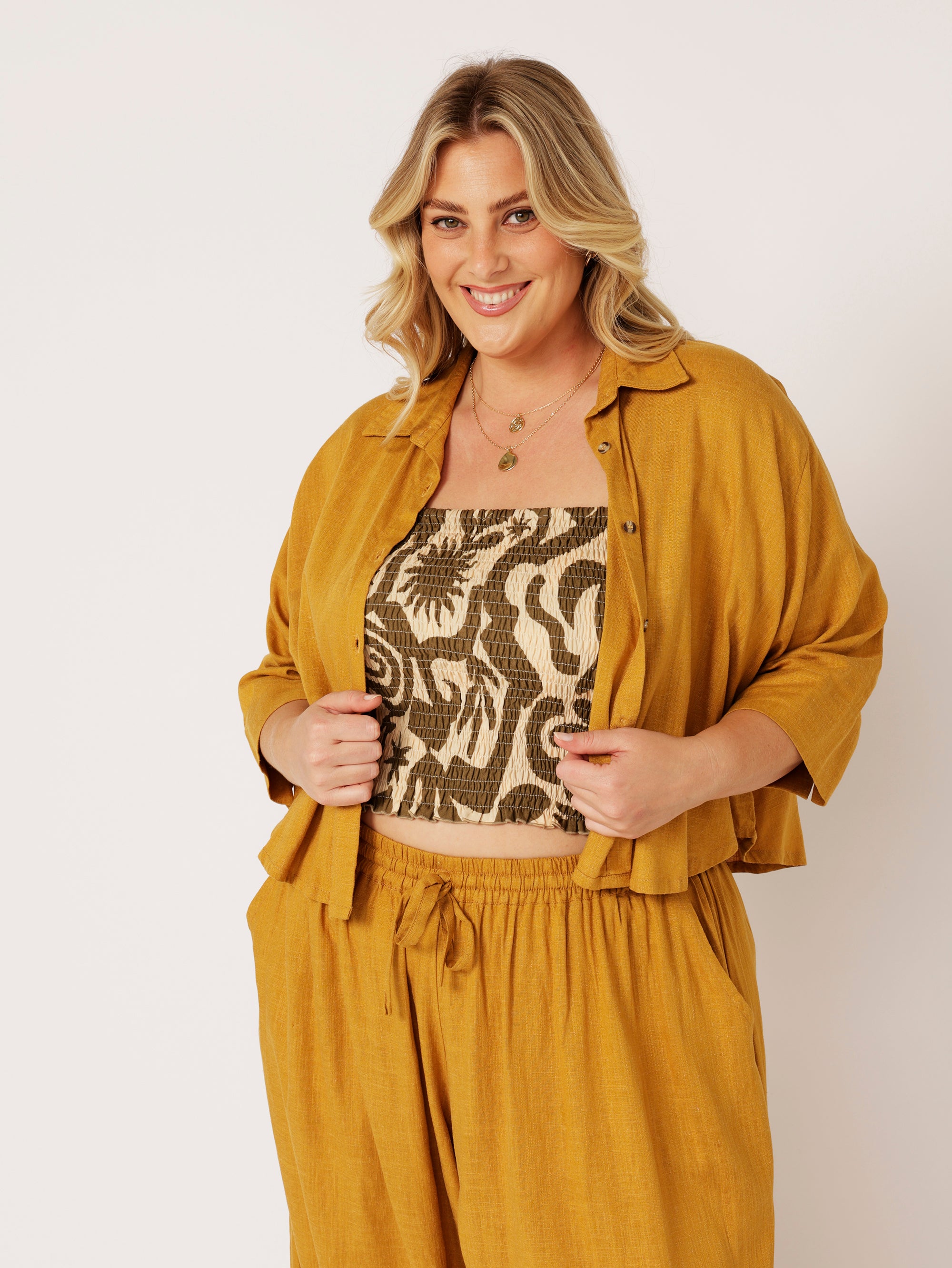 Mini Willow Shirt LS | Mustard | Linen Viscose - Saffron Road