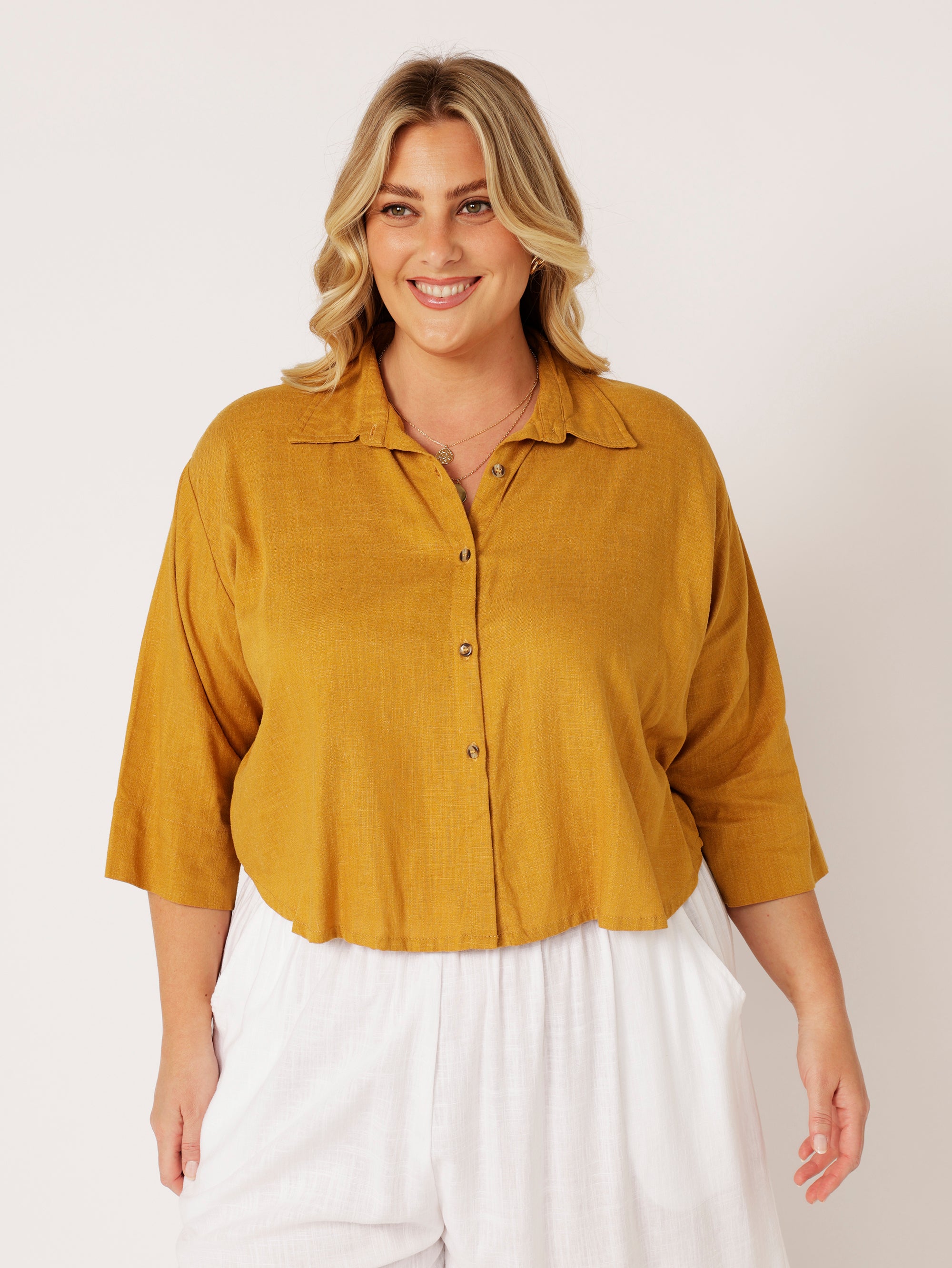 Mini Willow Shirt LS | Mustard | Linen Viscose - Saffron Road