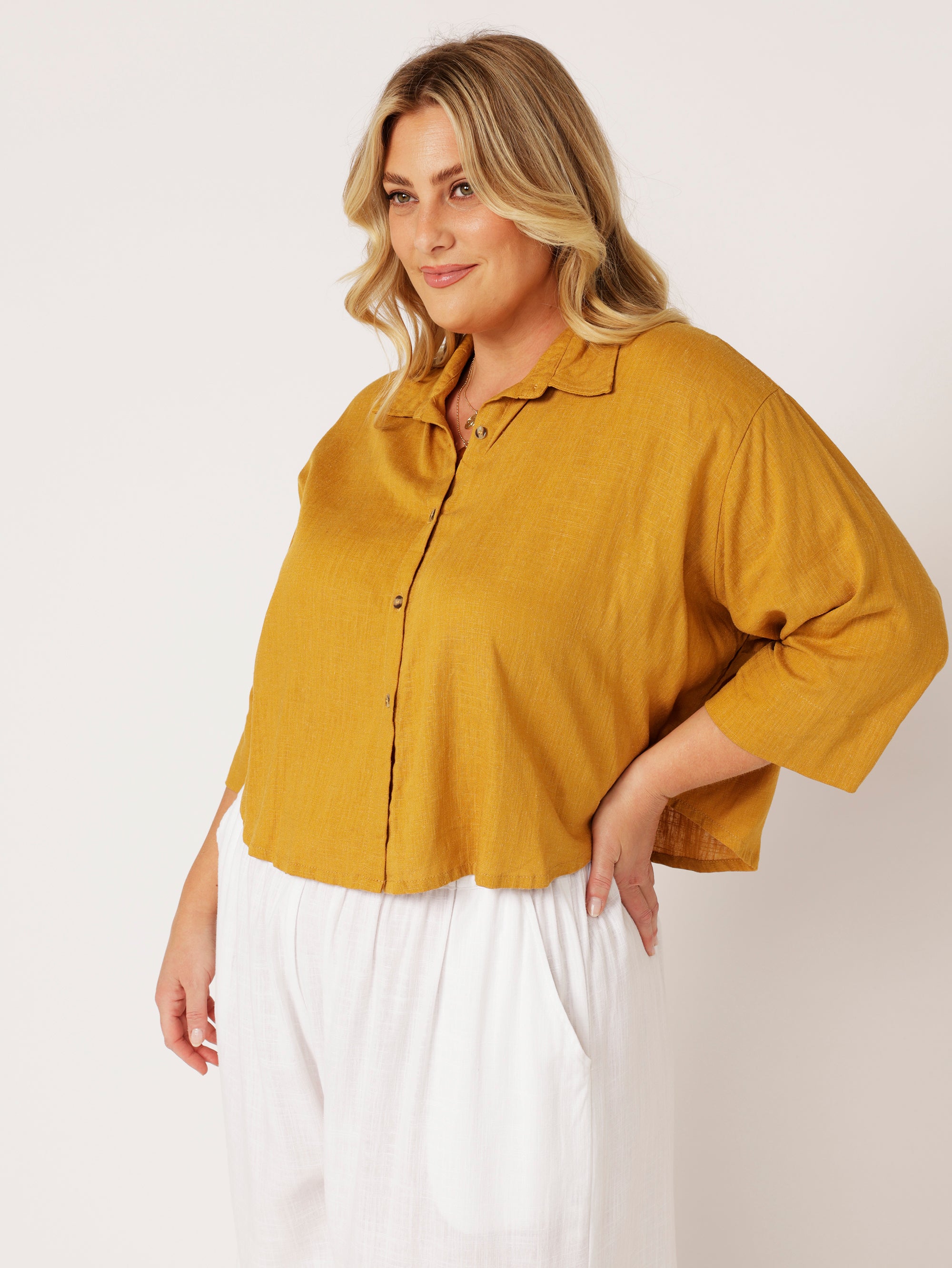 Mini Willow Shirt LS | Mustard | Linen Viscose - Saffron Road