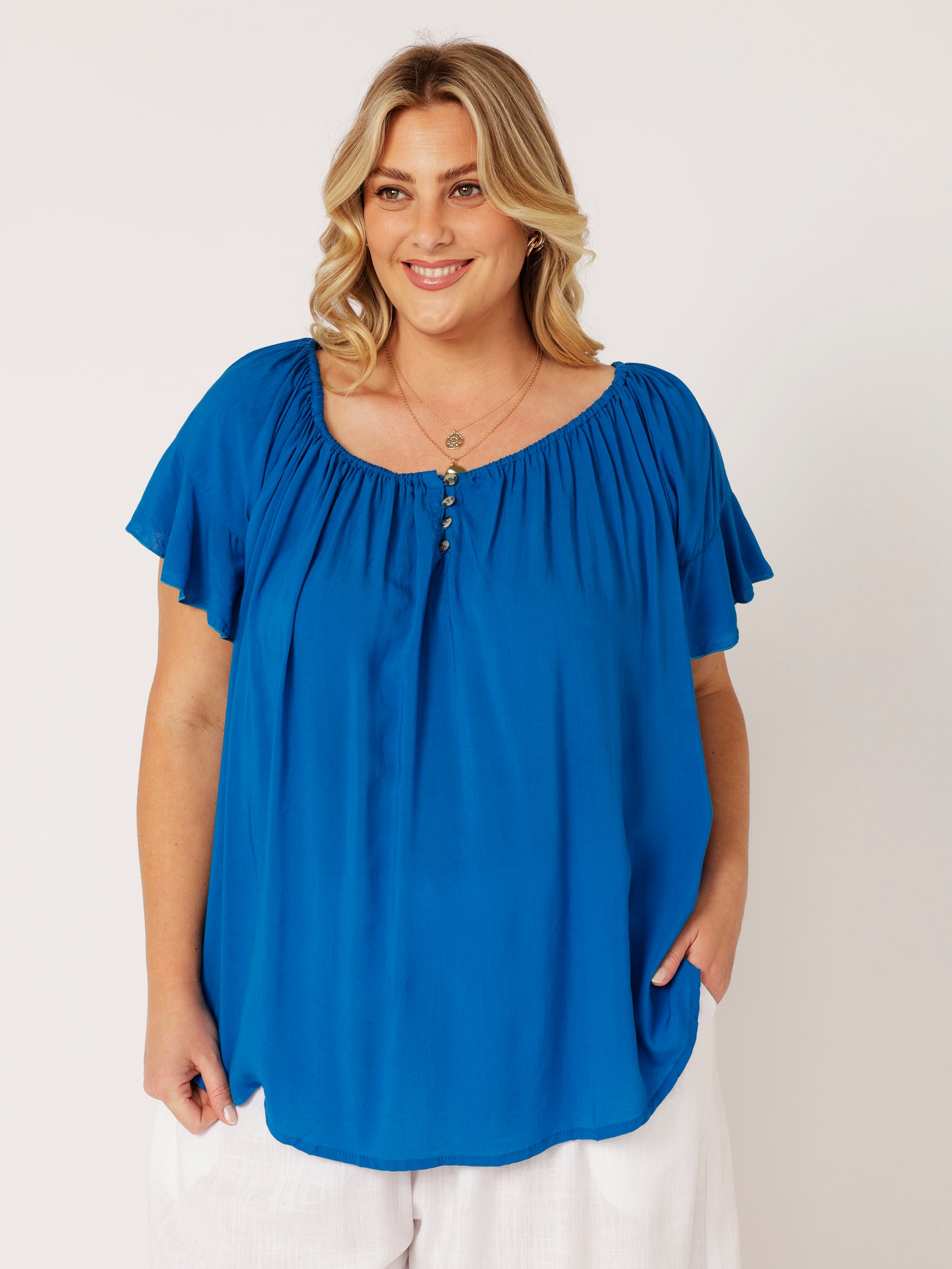 Poets Blouse (Short Sleeve) | Cobalt Blue - Saffron Road