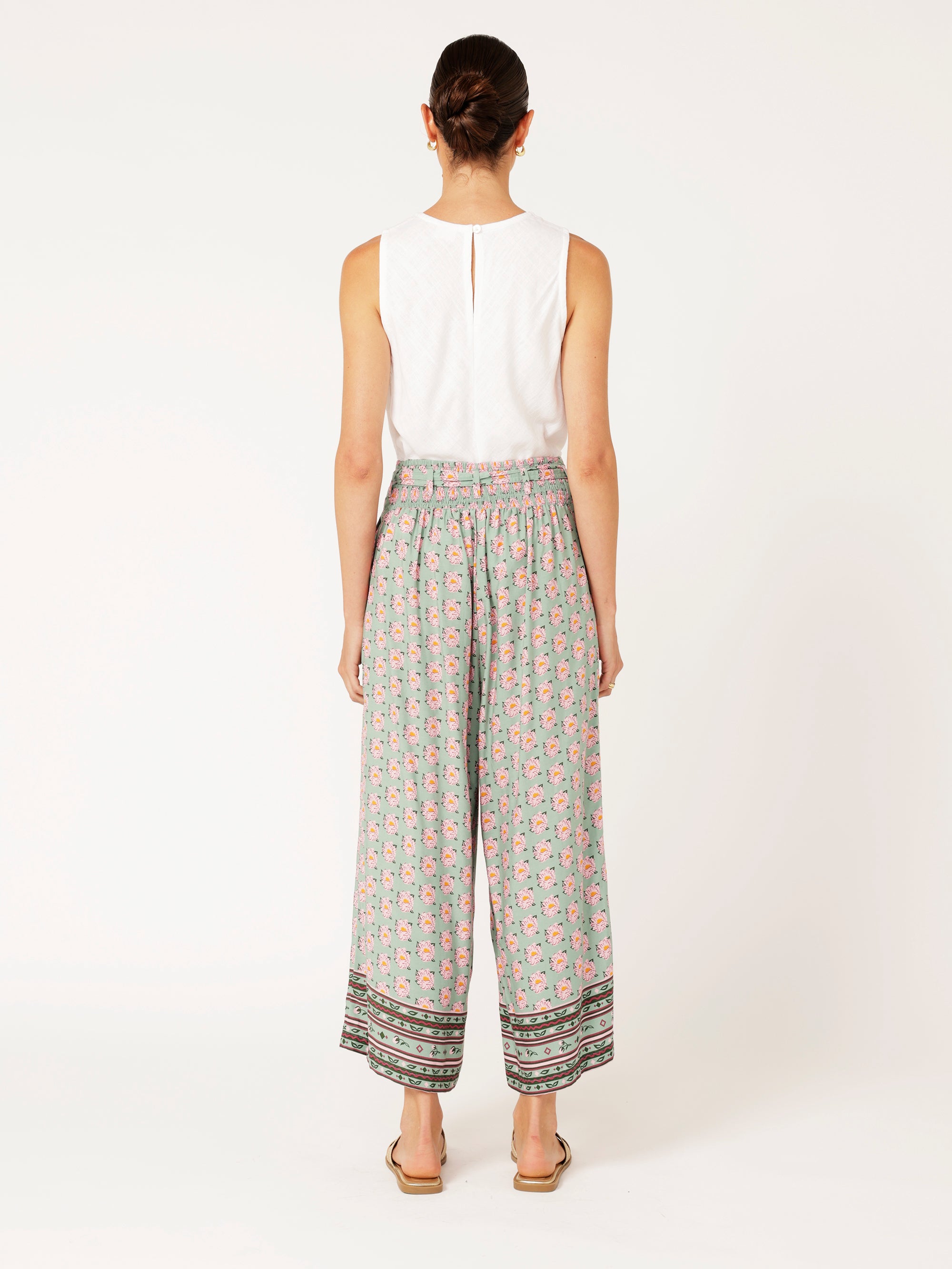 High Waisted Lounge Pant | Cropped | Sage Peony - Saffron Road