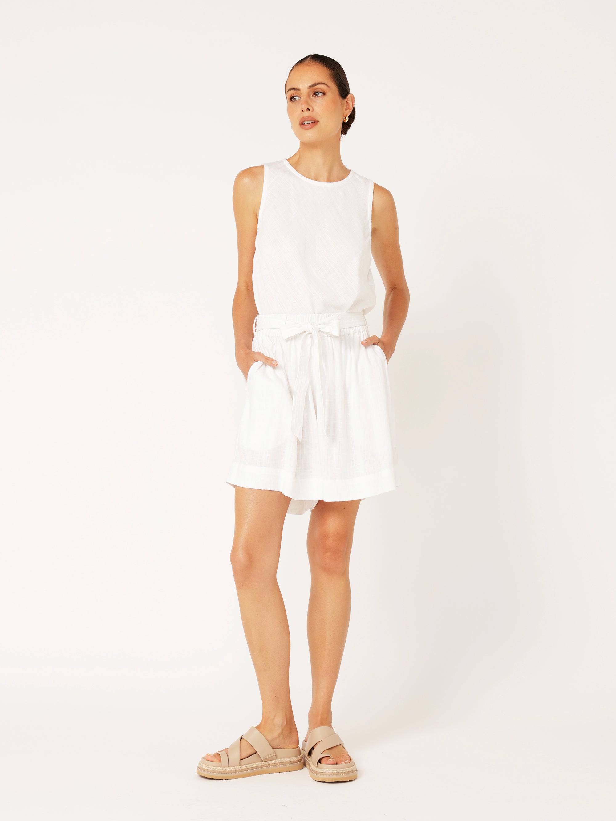 Belted Short | Off White | Viscose Linen - Saffron Road