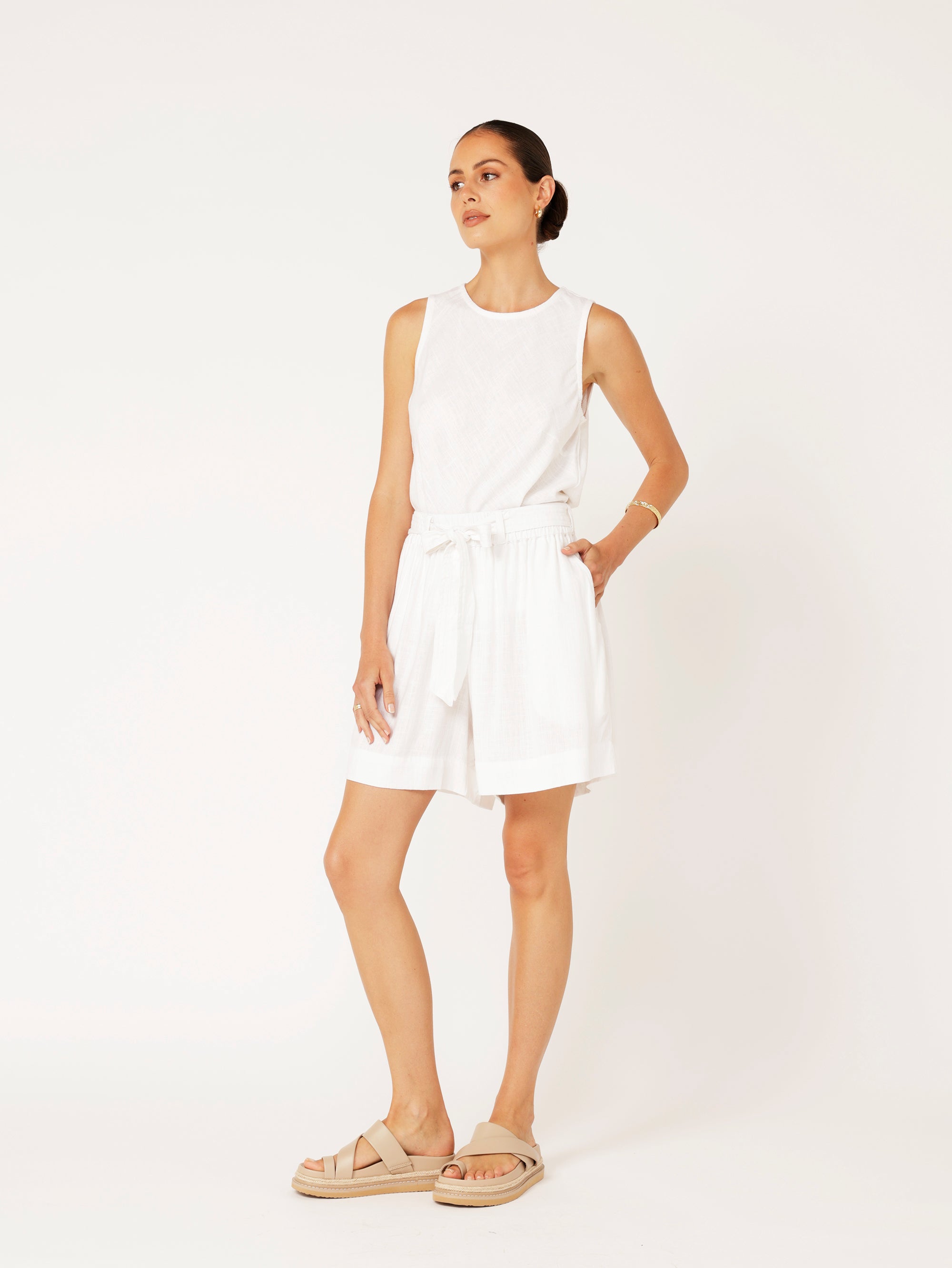 Belted Short | Off White | Viscose Linen - Saffron Road