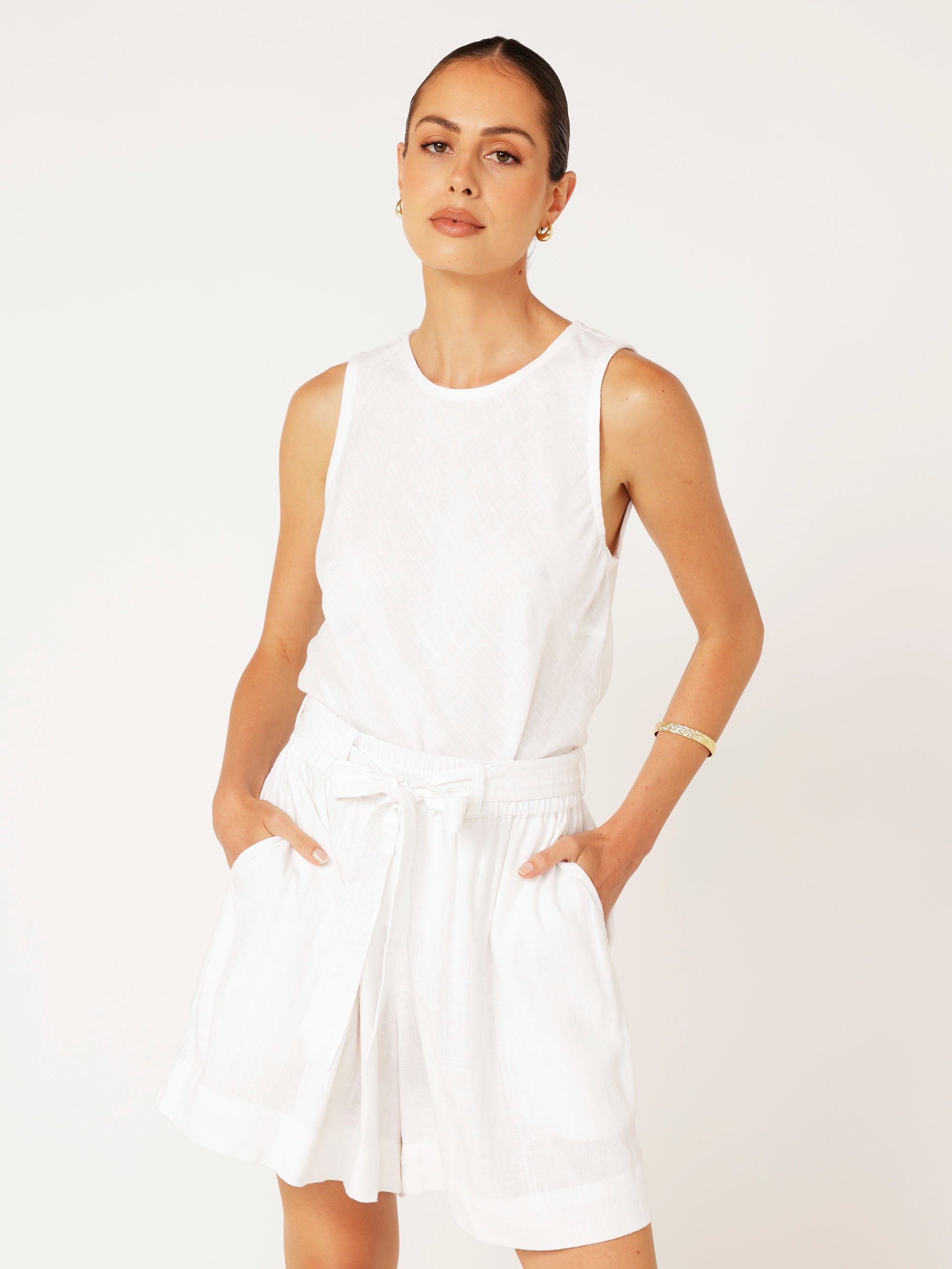 Belted Short | Off White | Viscose Linen - Saffron Road