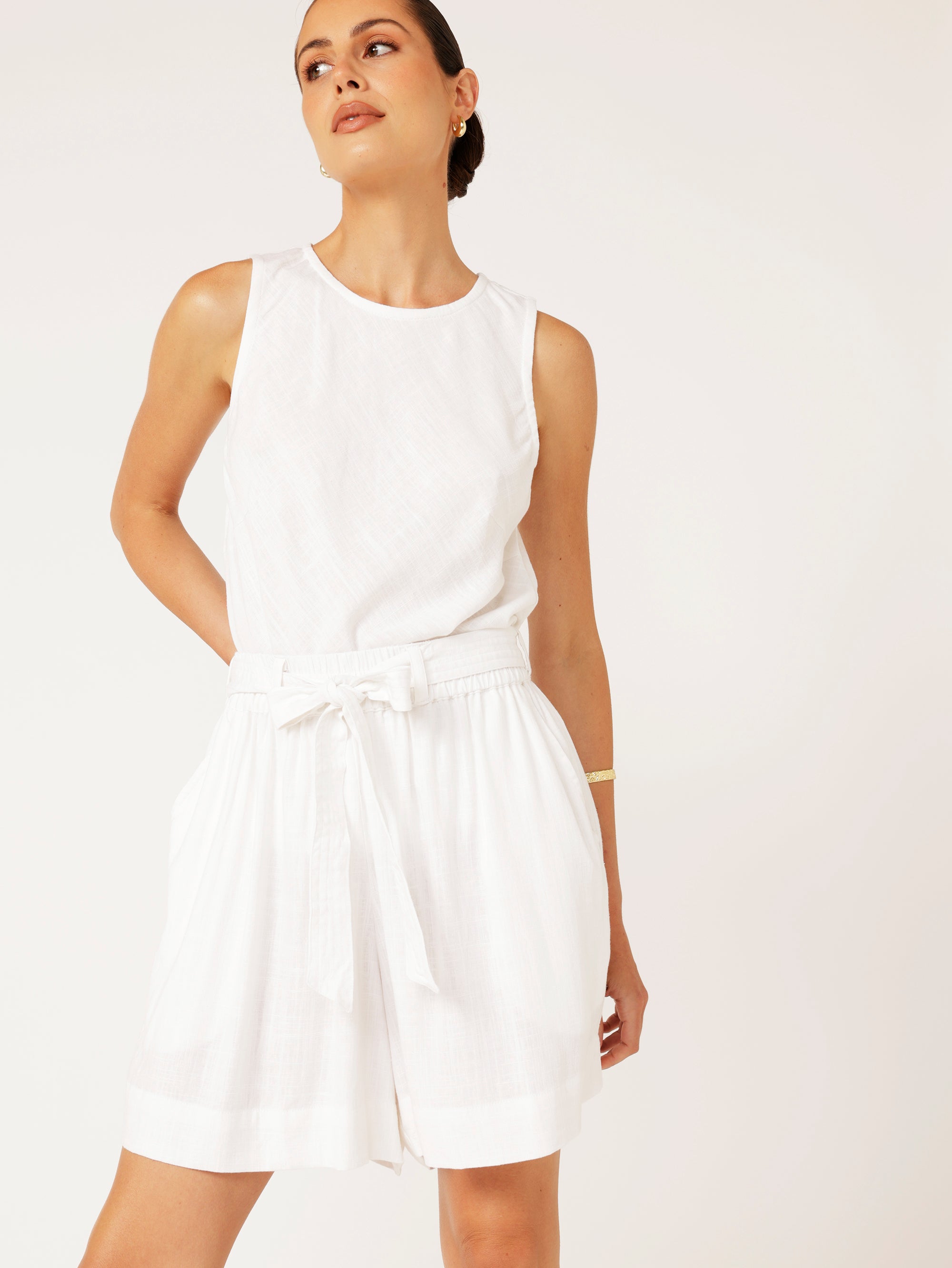 Belted Short | Off White | Viscose Linen - Saffron Road