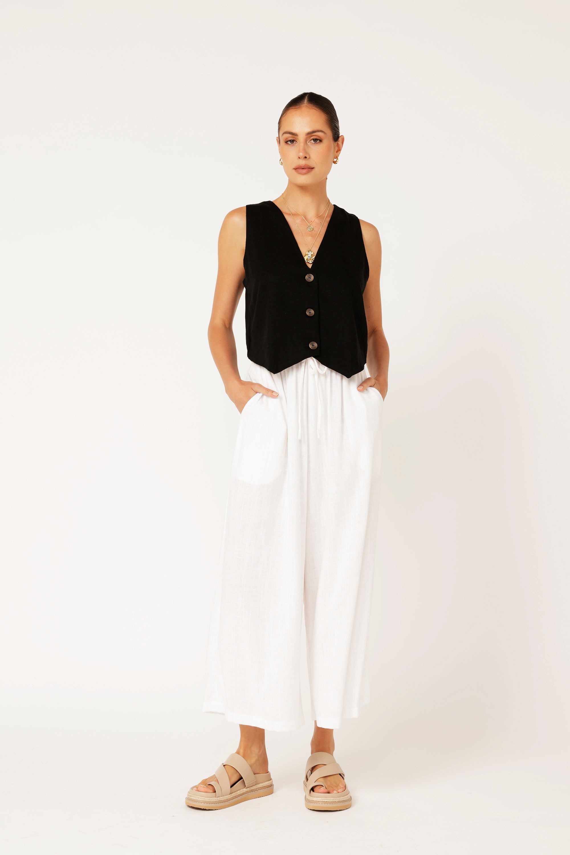 PRE_ORDER Vest | Black | Linen Viscose - Saffron Road