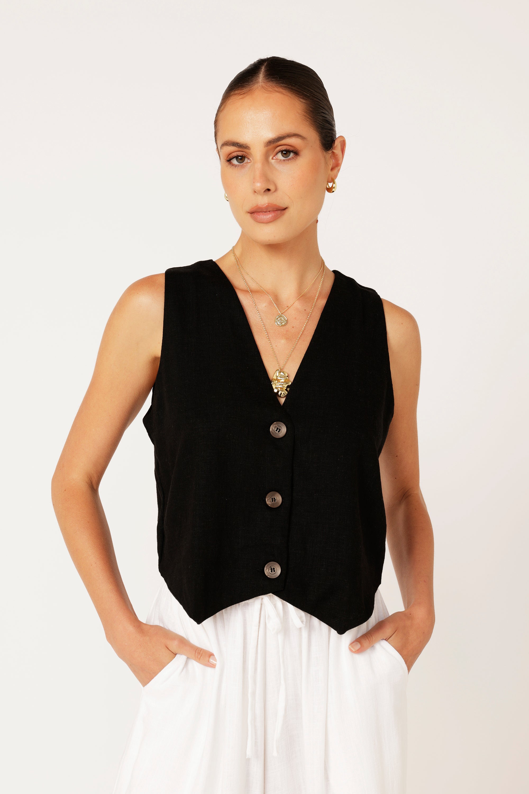 PRE_ORDER Vest | Black | Linen Viscose - Saffron Road