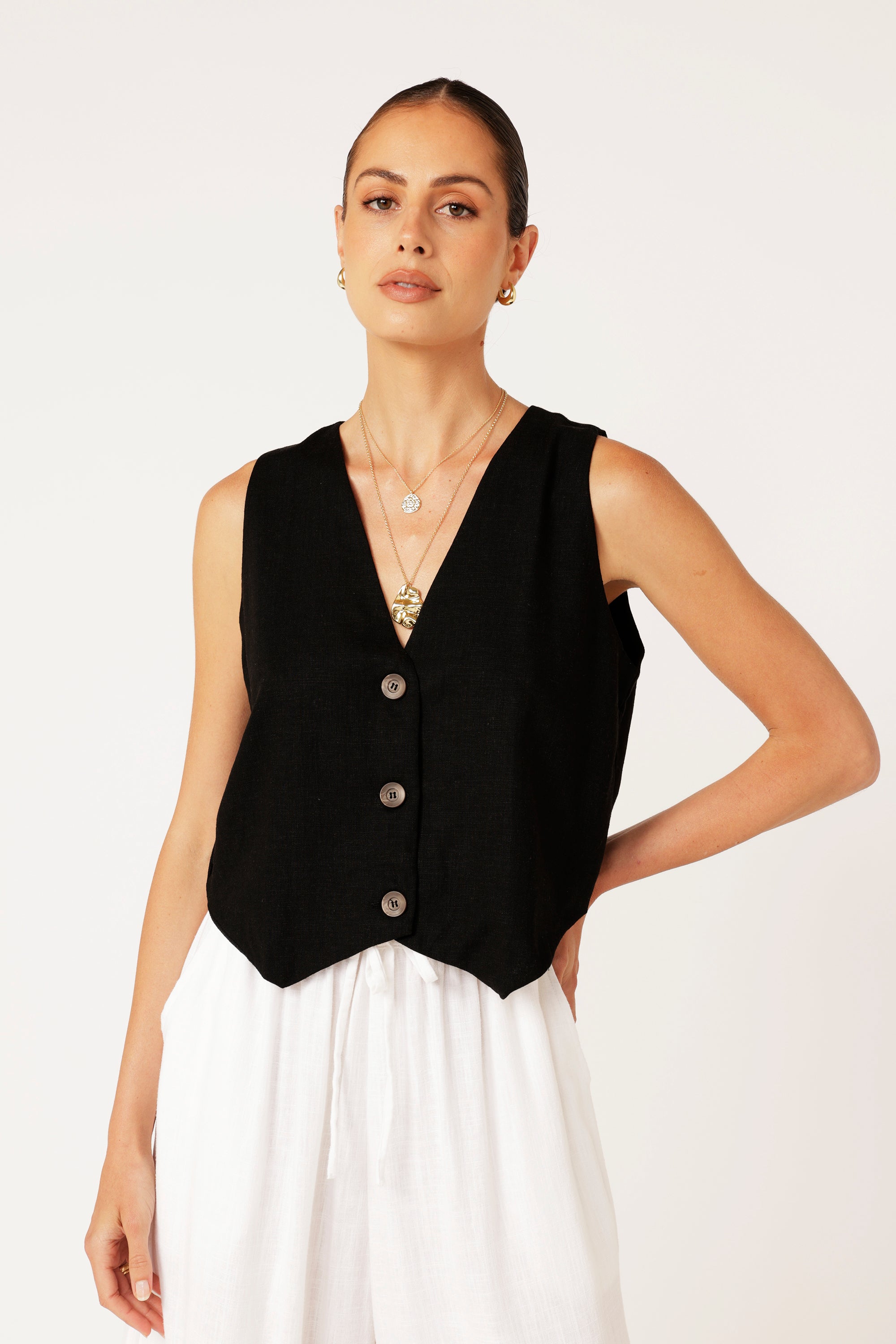 PRE_ORDER Vest | Black | Linen Viscose - Saffron Road