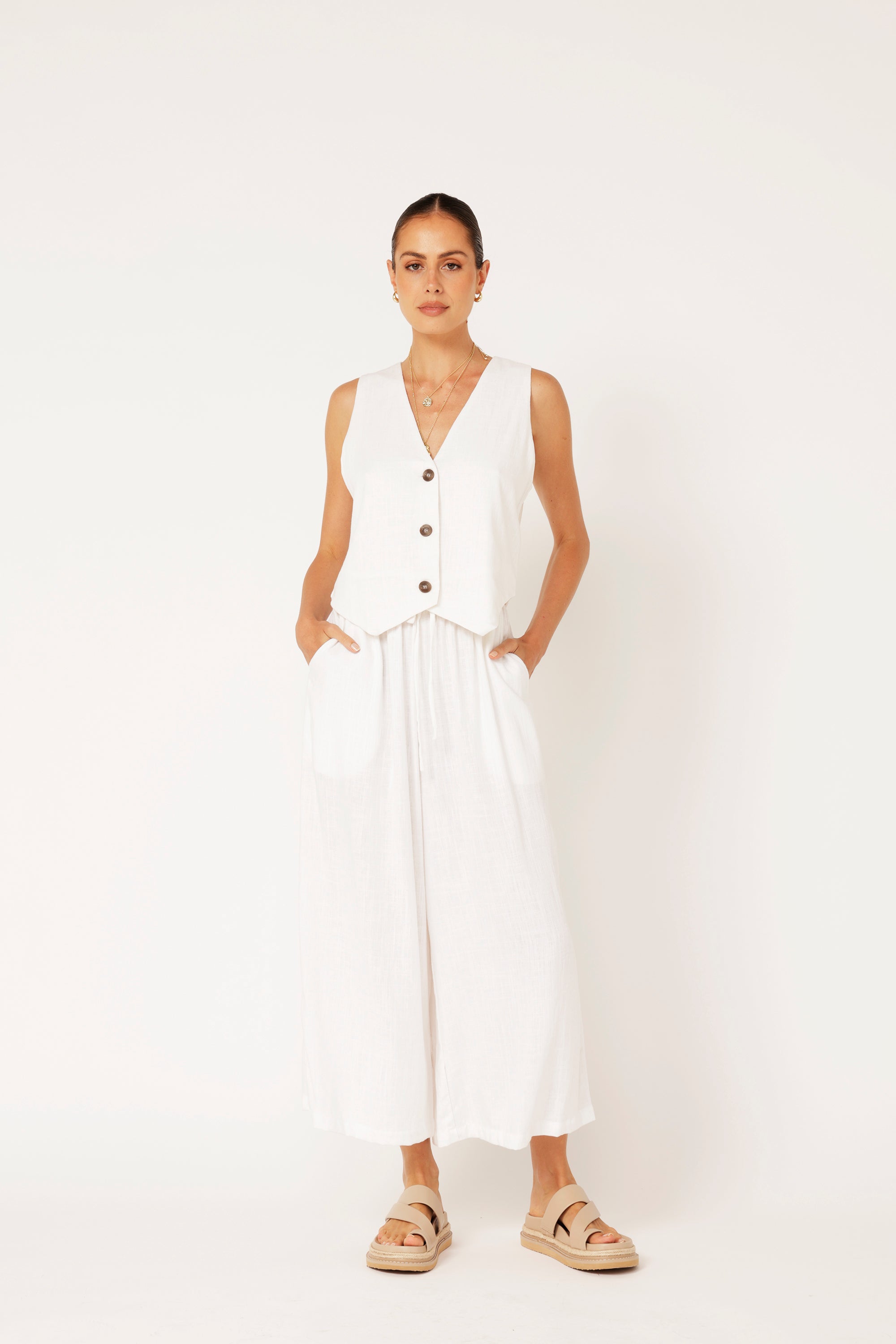 PRE_ORDER Vest | Off White | Linen Viscose - Saffron Road