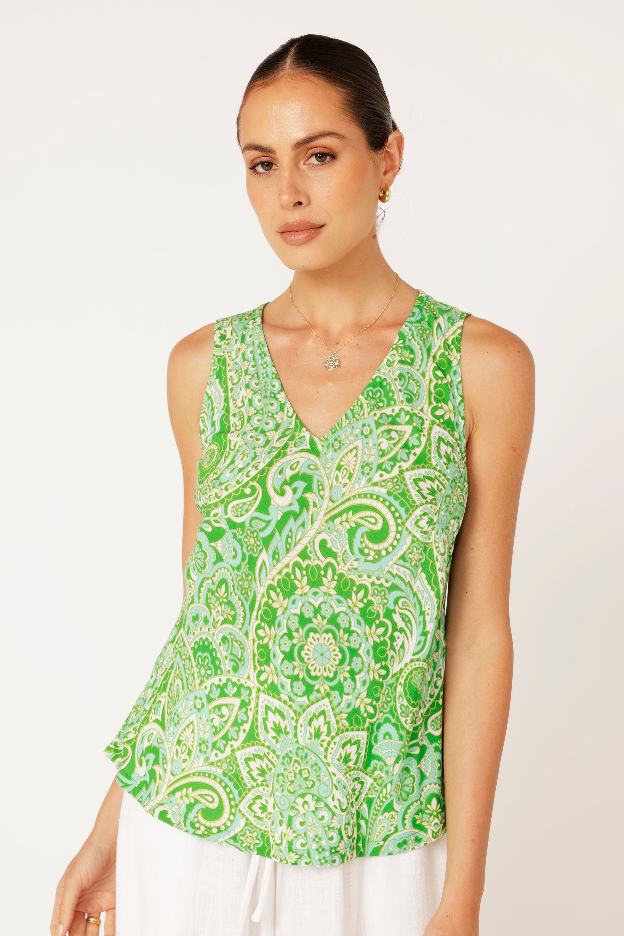 Viv Tank | Lime Paisley - Saffron Road