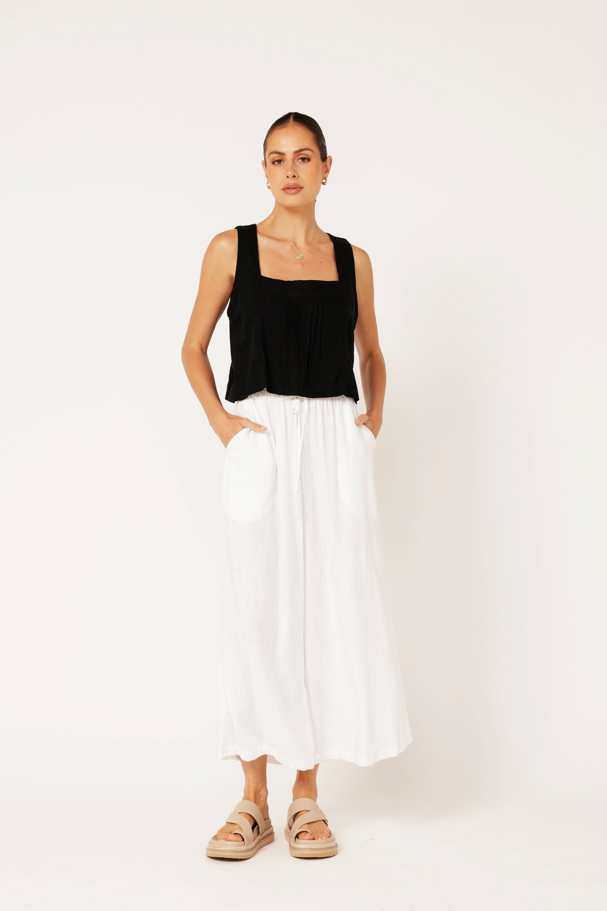 Lotus Tank | Black | Viscose Linen - Saffron Road