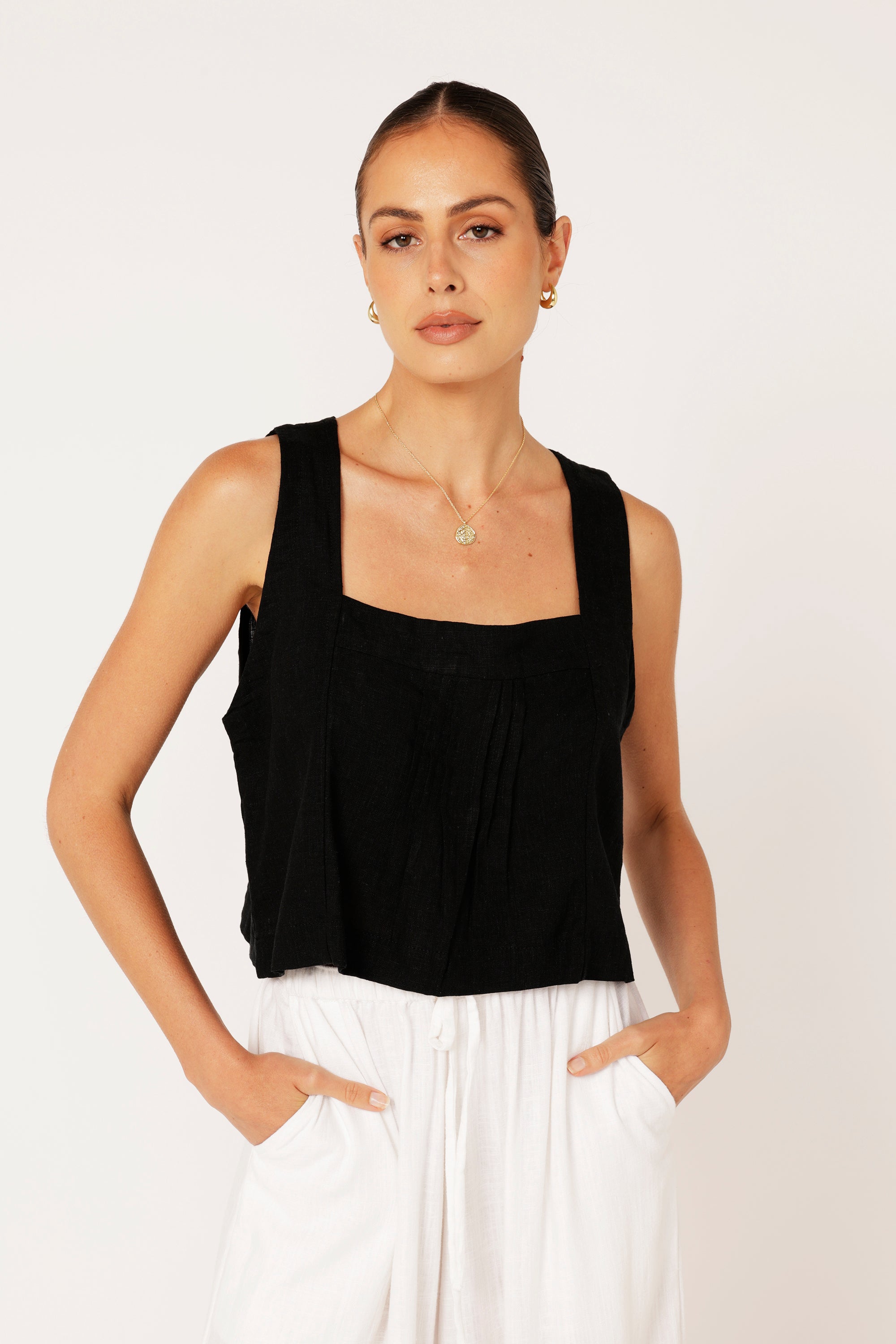 Lotus Tank | Black | Viscose Linen - Saffron Road