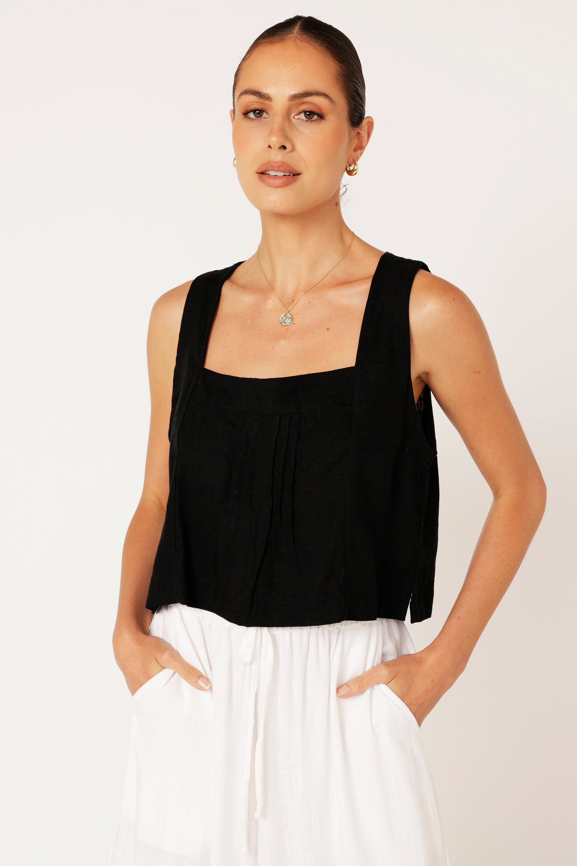 Lotus Tank | Black | Viscose Linen - Saffron Road