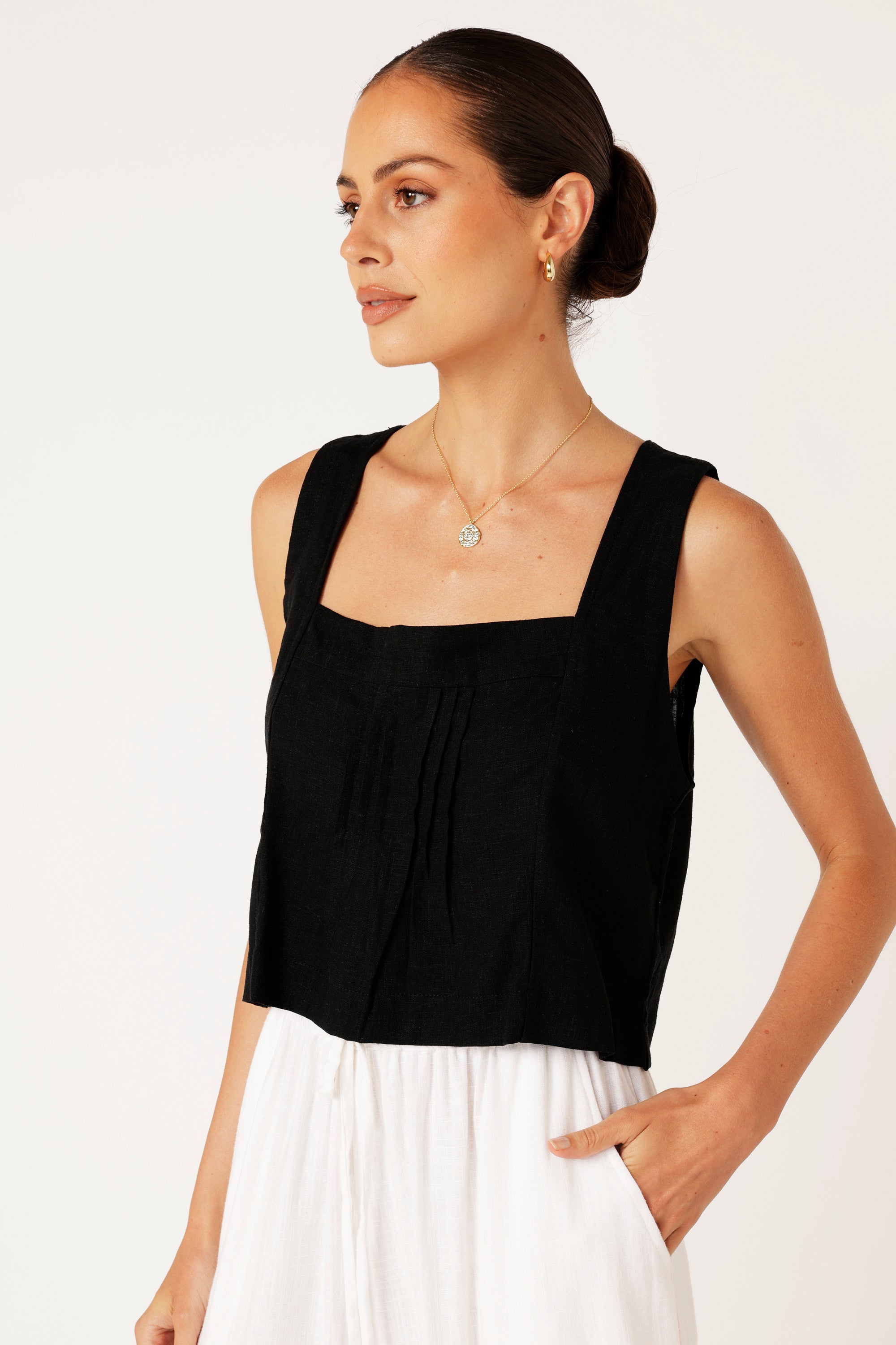 Lotus Tank | Black | Viscose Linen - Saffron Road