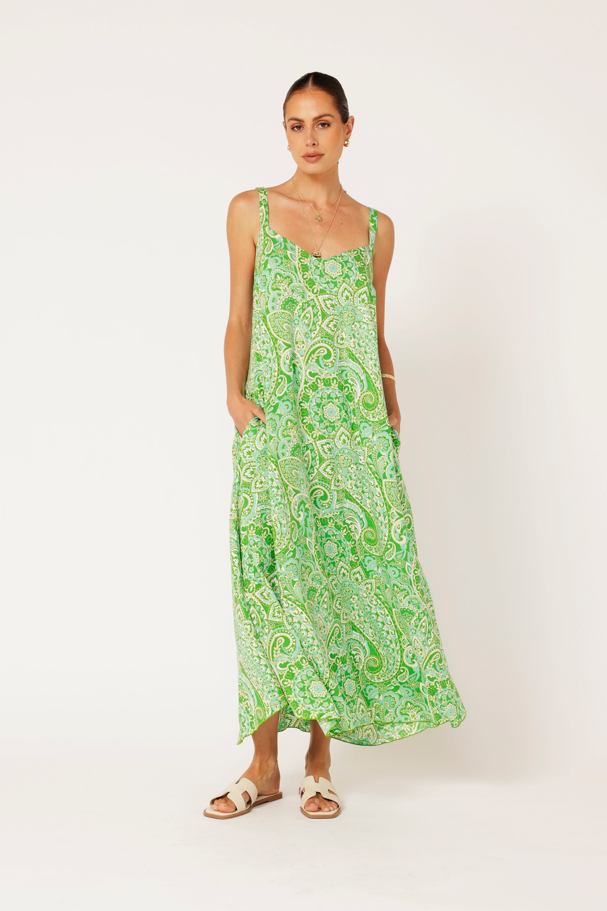 A-line Slip Dress | Lime Paisley - Saffron Road