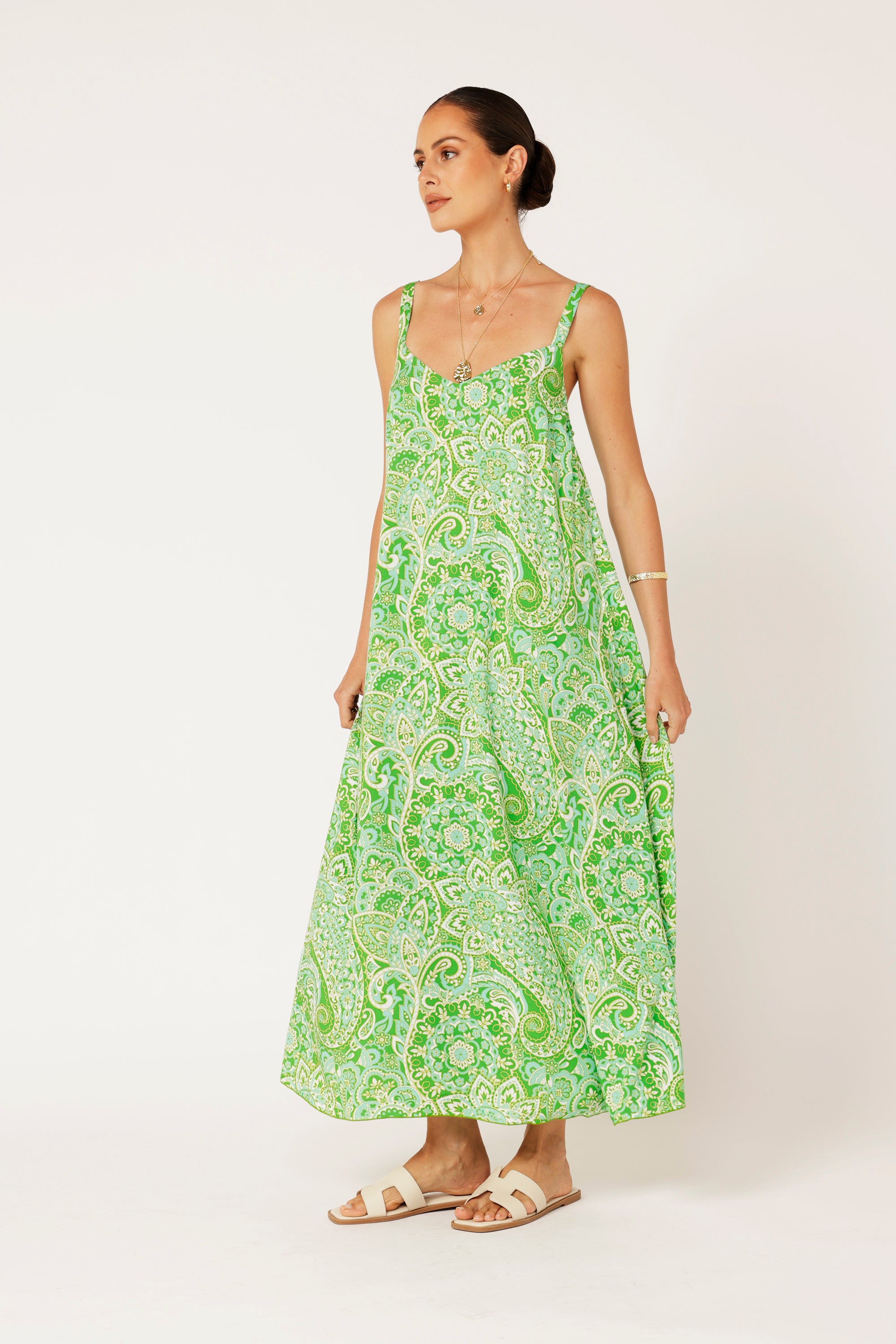 A-line Slip Dress | Lime Paisley - Saffron Road