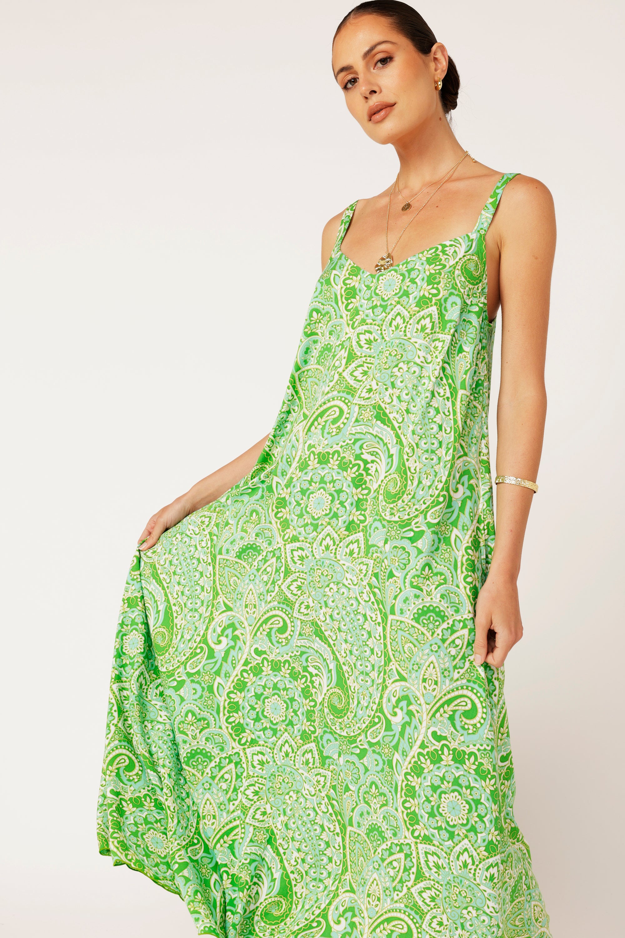 A-line Slip Dress | Lime Paisley - Saffron Road