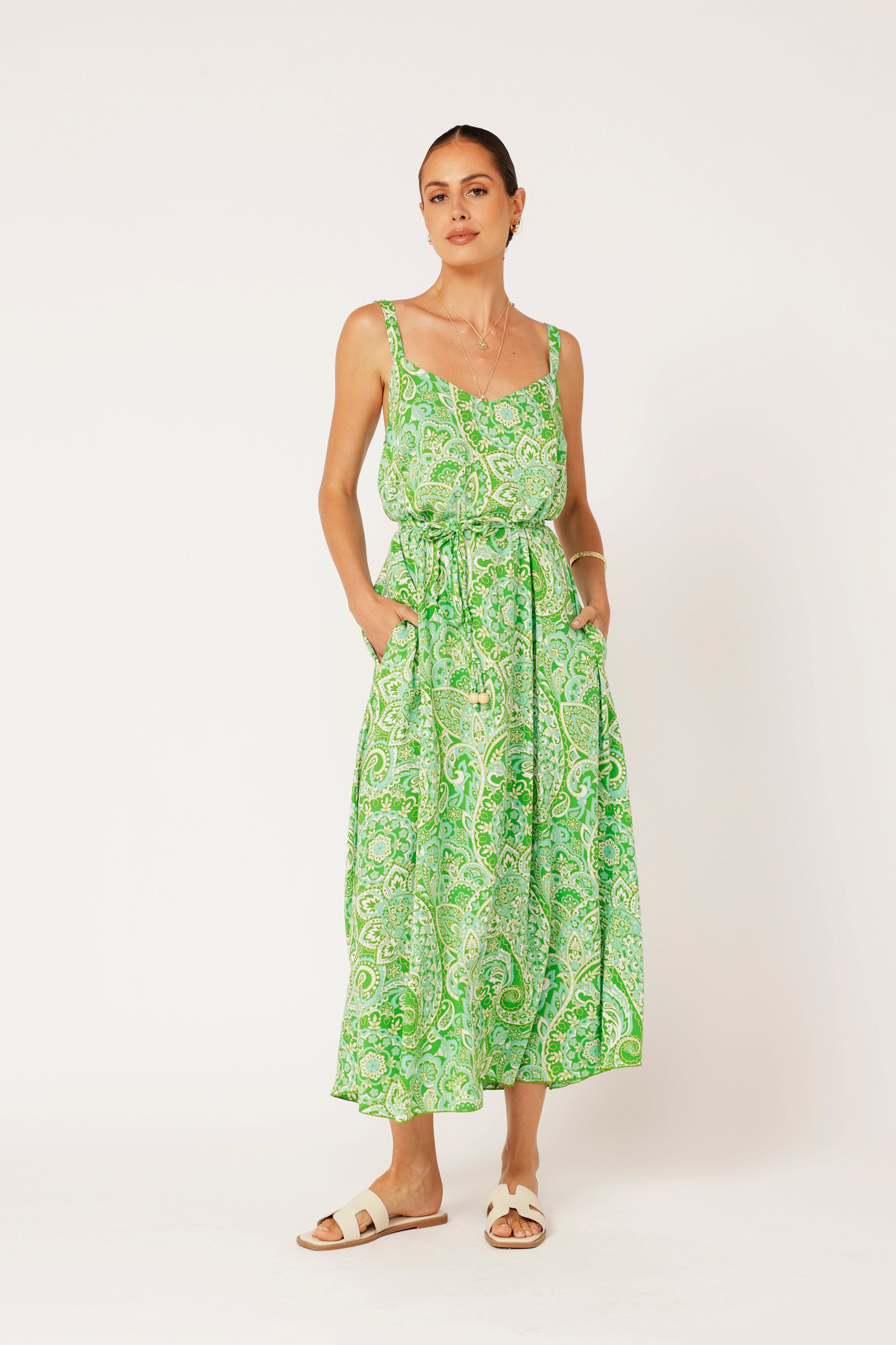 A-line Slip Dress | Lime Paisley - Saffron Road