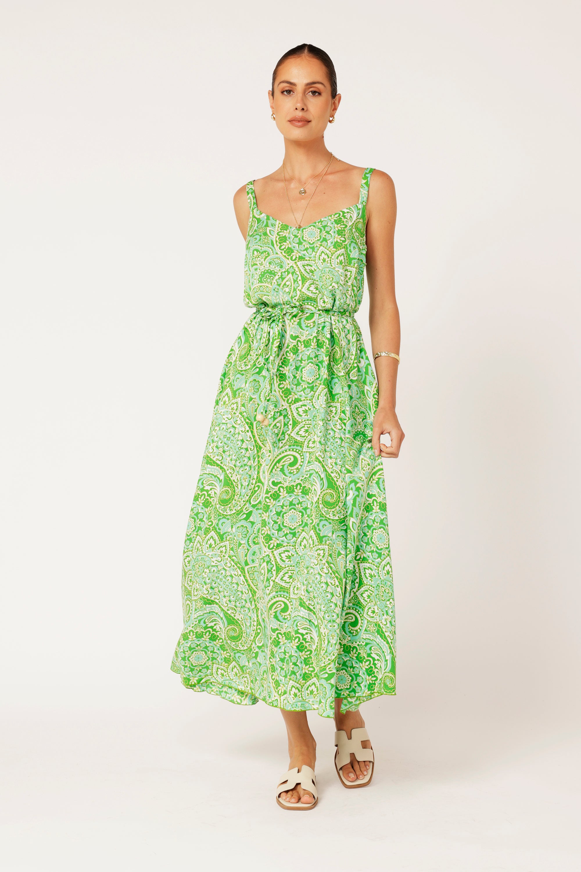 A-line Slip Dress | Lime Paisley - Saffron Road