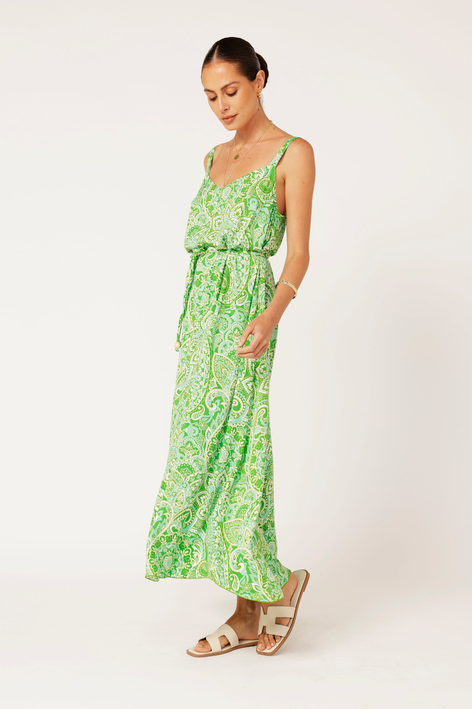 A-line Slip Dress | Lime Paisley - Saffron Road