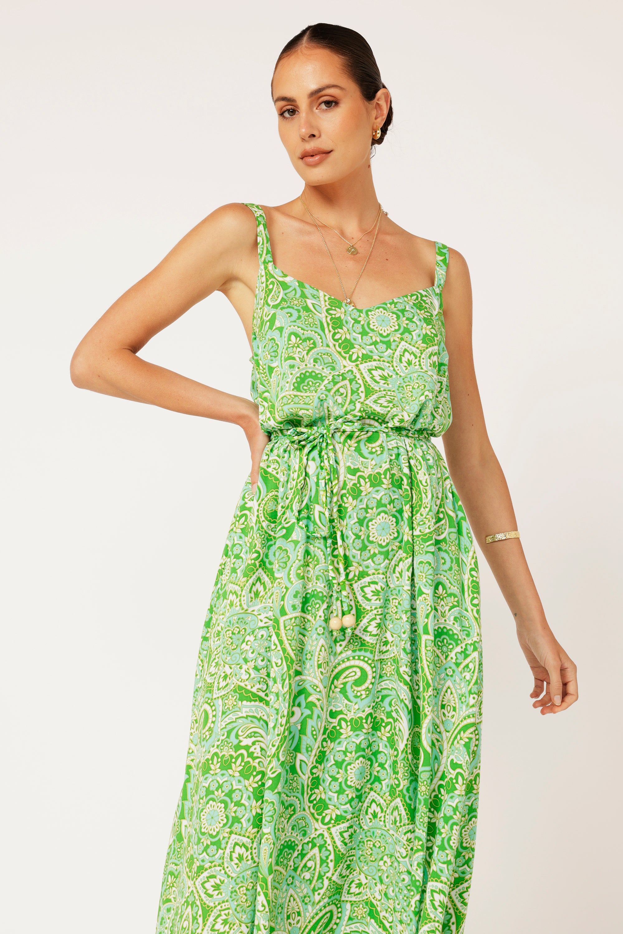 A-line Slip Dress | Lime Paisley - Saffron Road