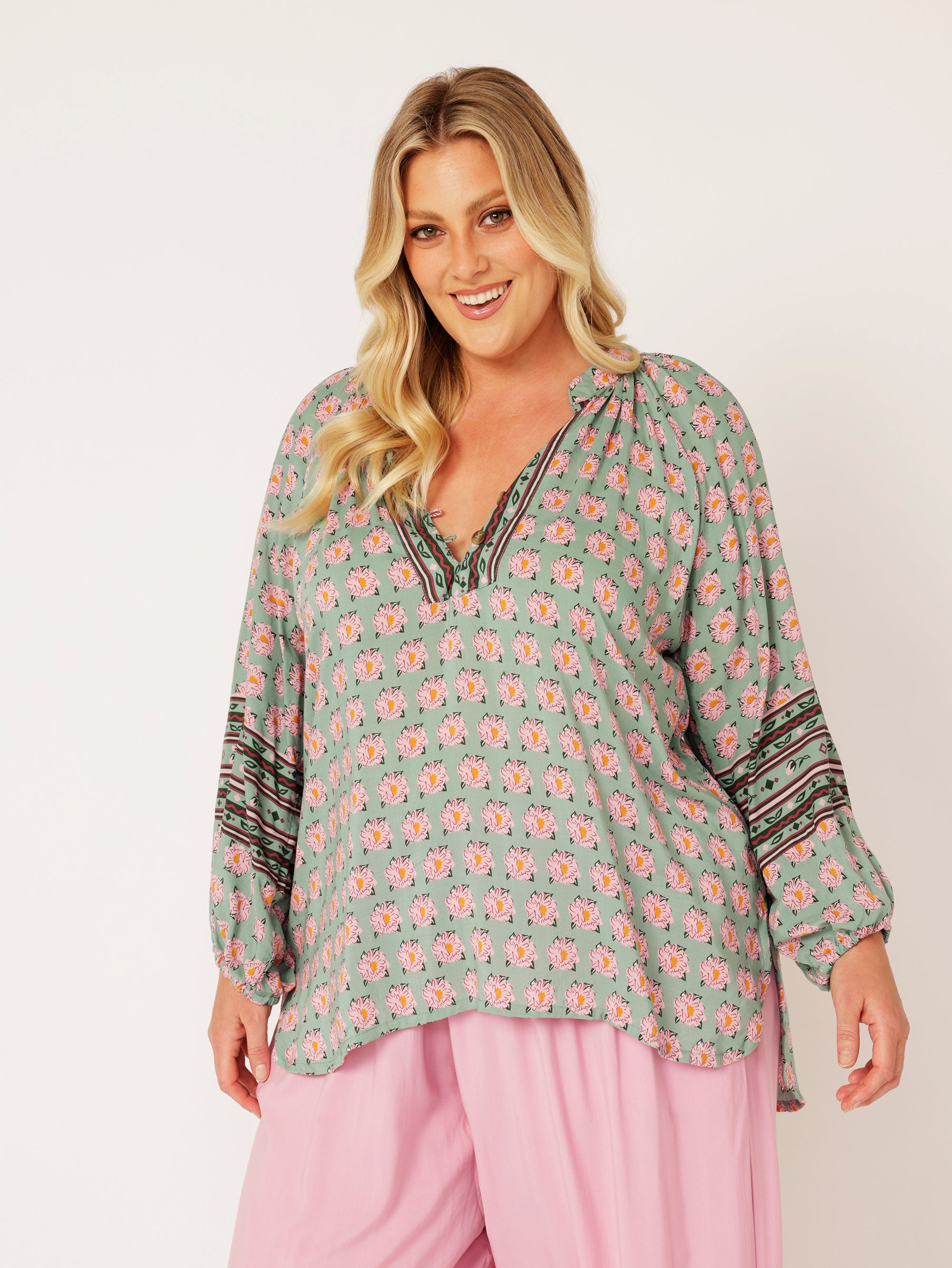 Bella Blouse | Sage Peony - Saffron Road