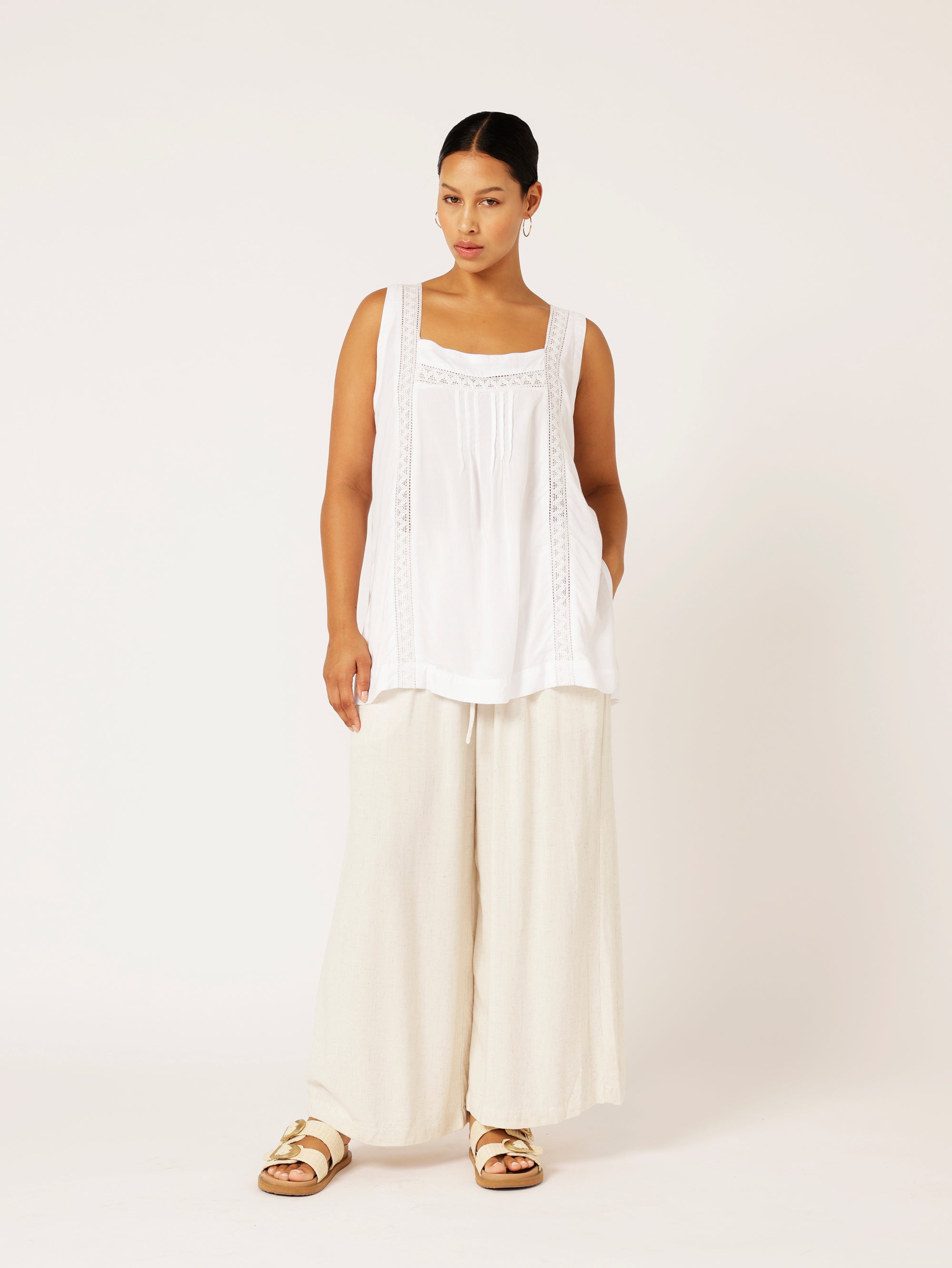 Lotus Tank LONG | White (with lace) - Saffron Road