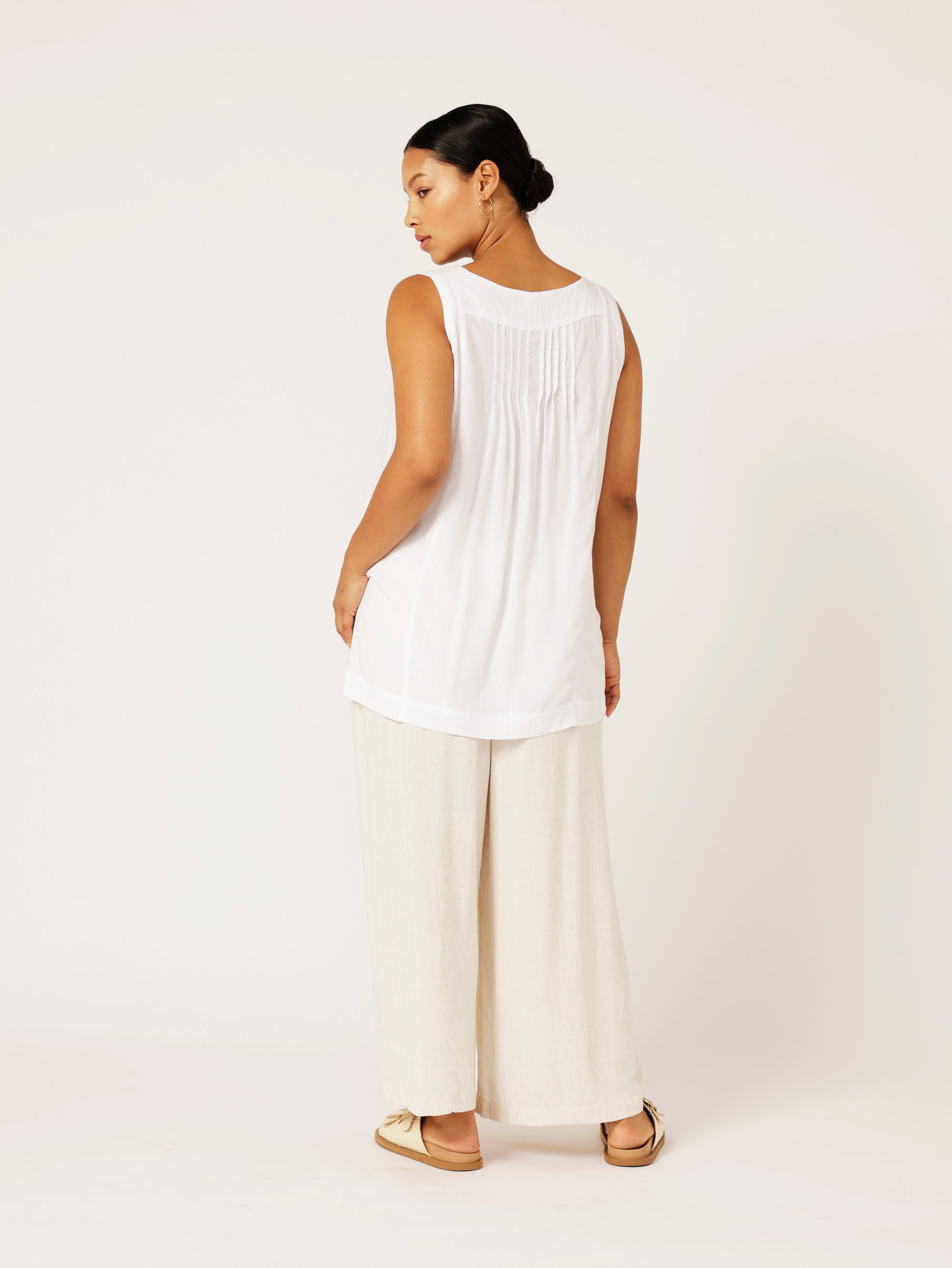 Lotus Tank LONG | White (with lace) - Saffron Road