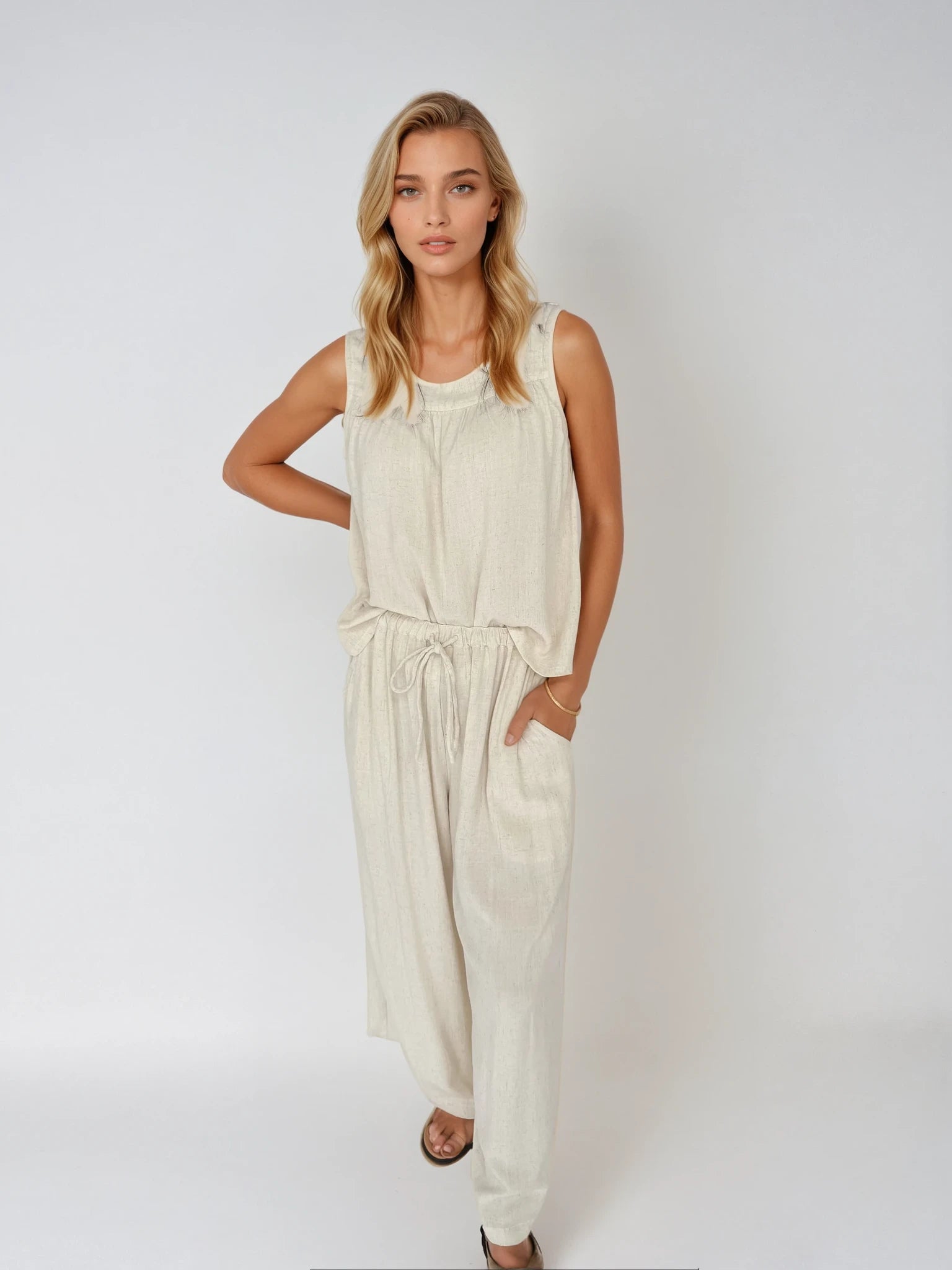 Zephyr Tank | Wheat | Viscose Linen - Saffron Road